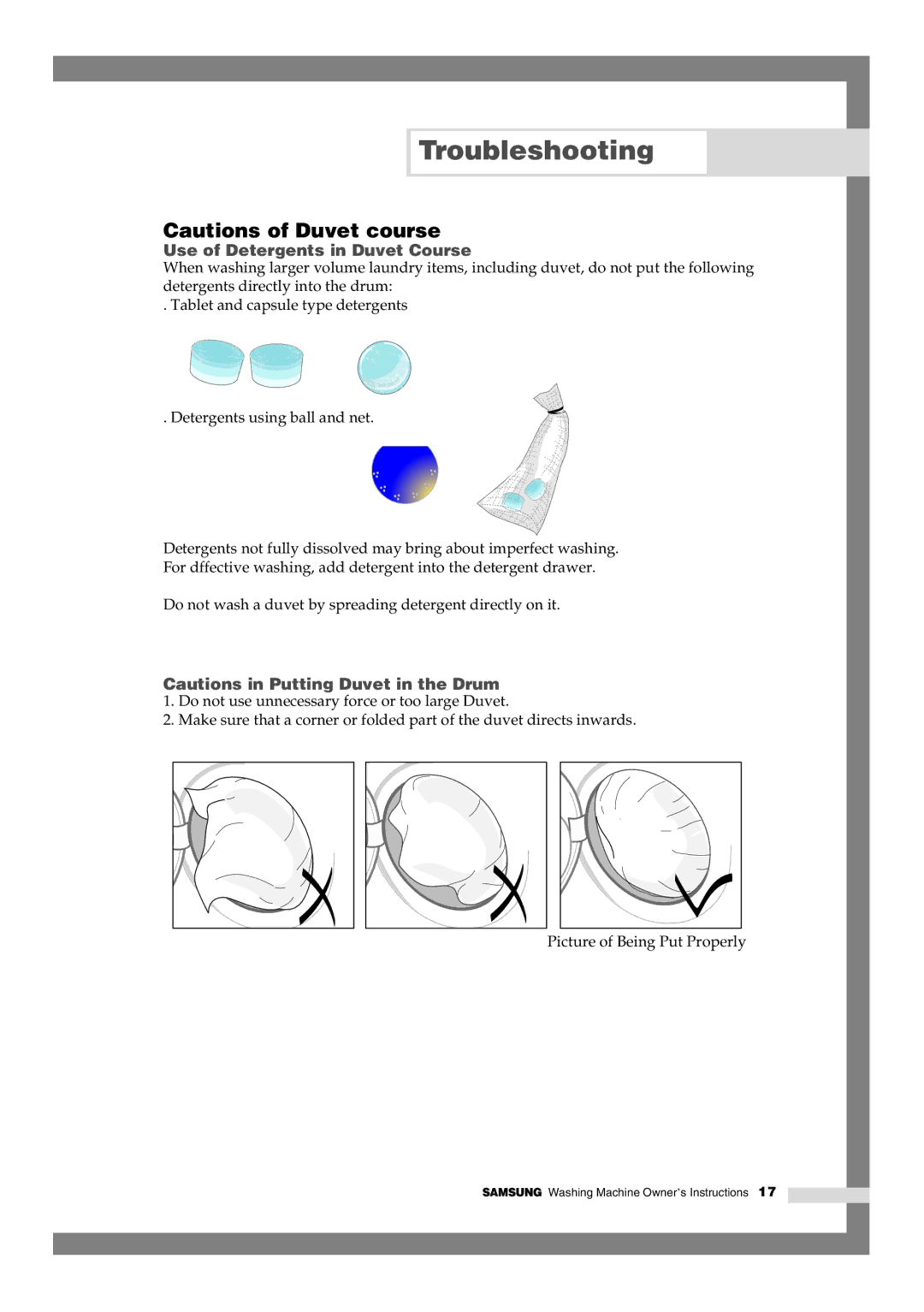 Samsung Q1044, Q844, Q1244 manual Use of Detergents in Duvet Course 