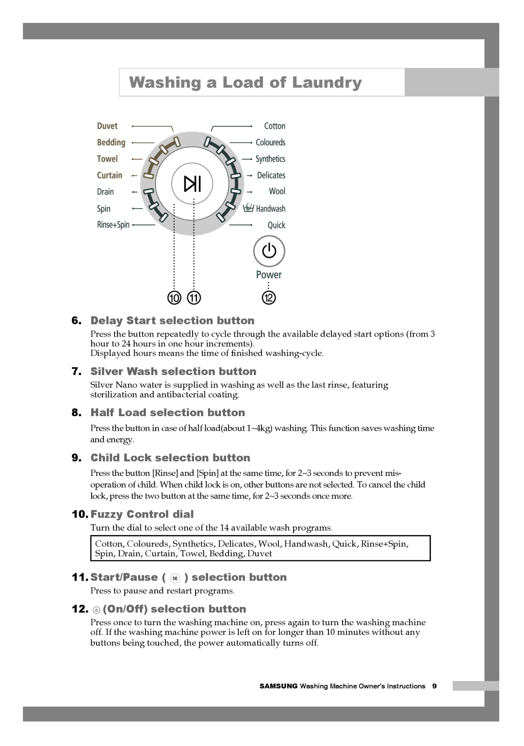 Samsung Q1044A, Q844A, Q1244A manual Start/Pause selection button 