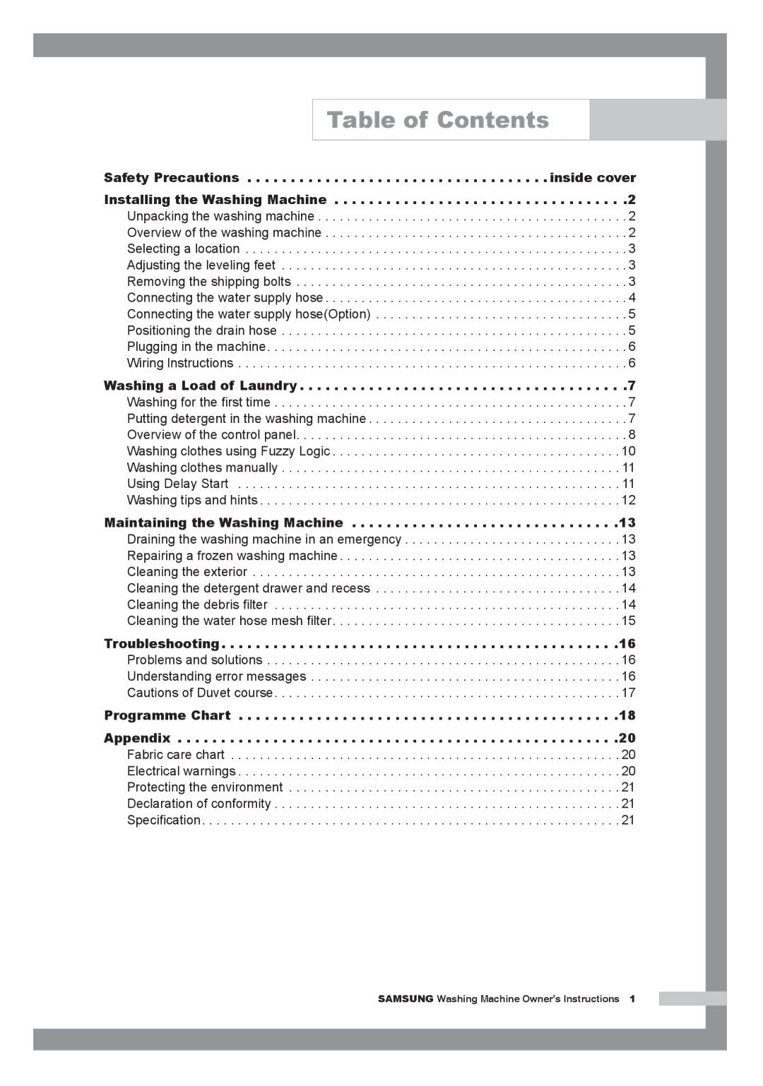 Samsung Q844A, Q1244A, Q1044A manual Table of Contents 