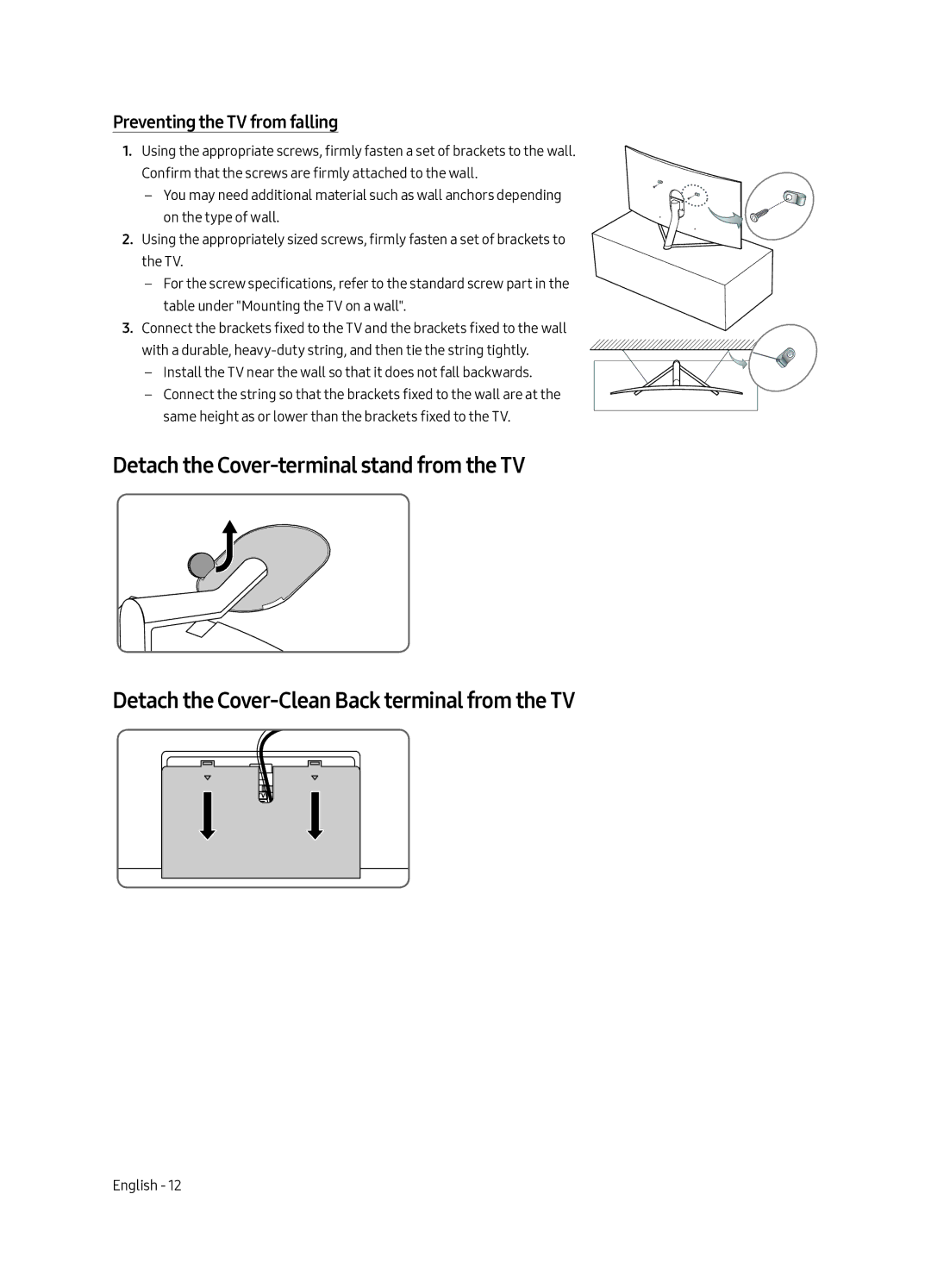 Samsung QA65Q7CAMRXUM, QA55Q7CAMRXUM manual Preventing the TV from falling 