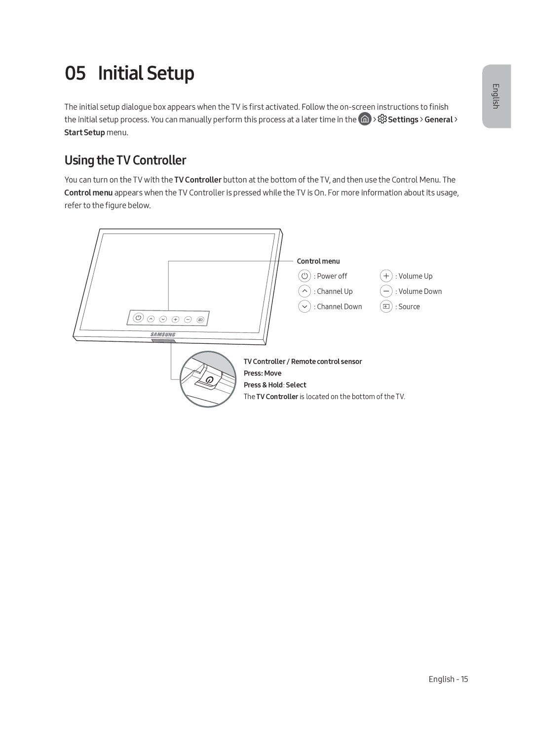 Samsung QA55Q7CAMRXUM, QA65Q7CAMRXUM manual Initial Setup, Using the TV Controller 