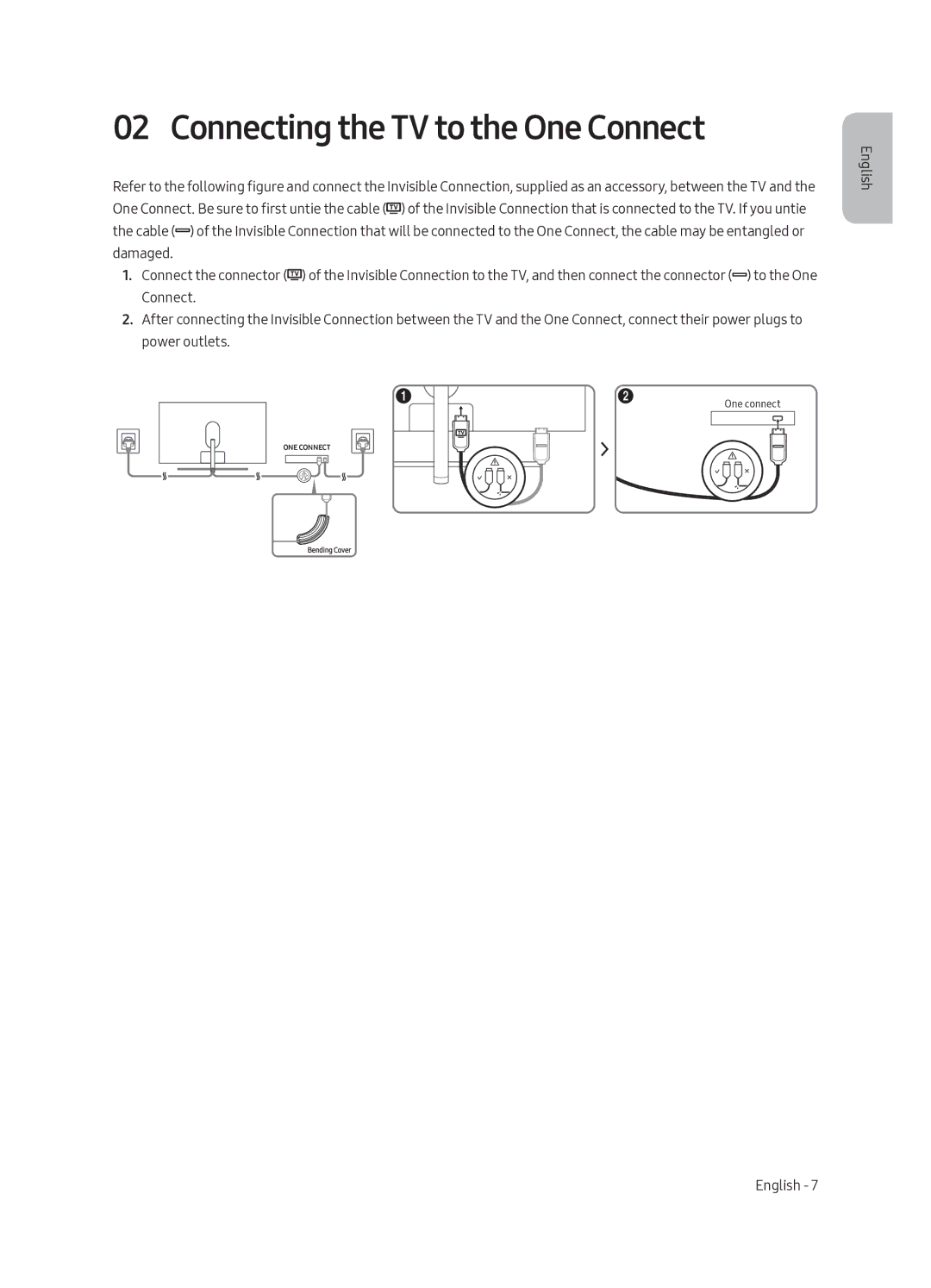 Samsung QA55Q7CAMRXUM, QA65Q7CAMRXUM manual Connecting the TV to the One Connect 