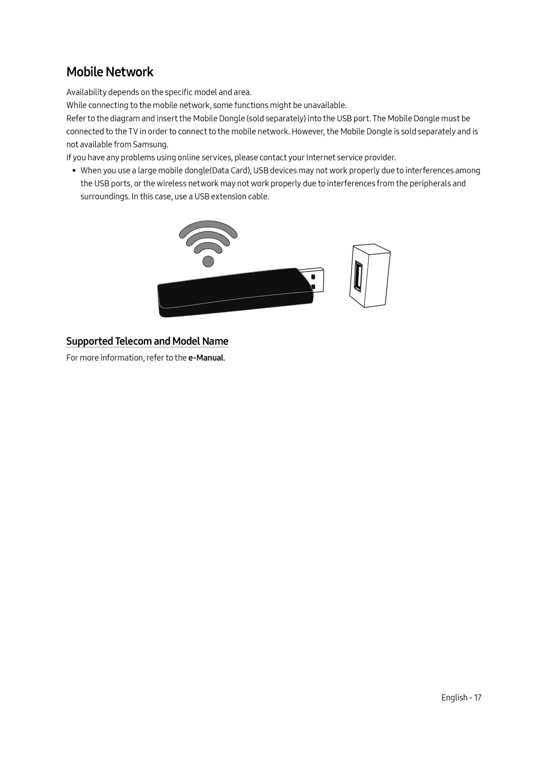 Samsung QA75Q7FAMKXXV, QA65Q7FAMKXXV, QA49Q7FAMKXXV, QA55Q7FAMKXXV manual Mobile Network, Supported Telecom and Model Name 