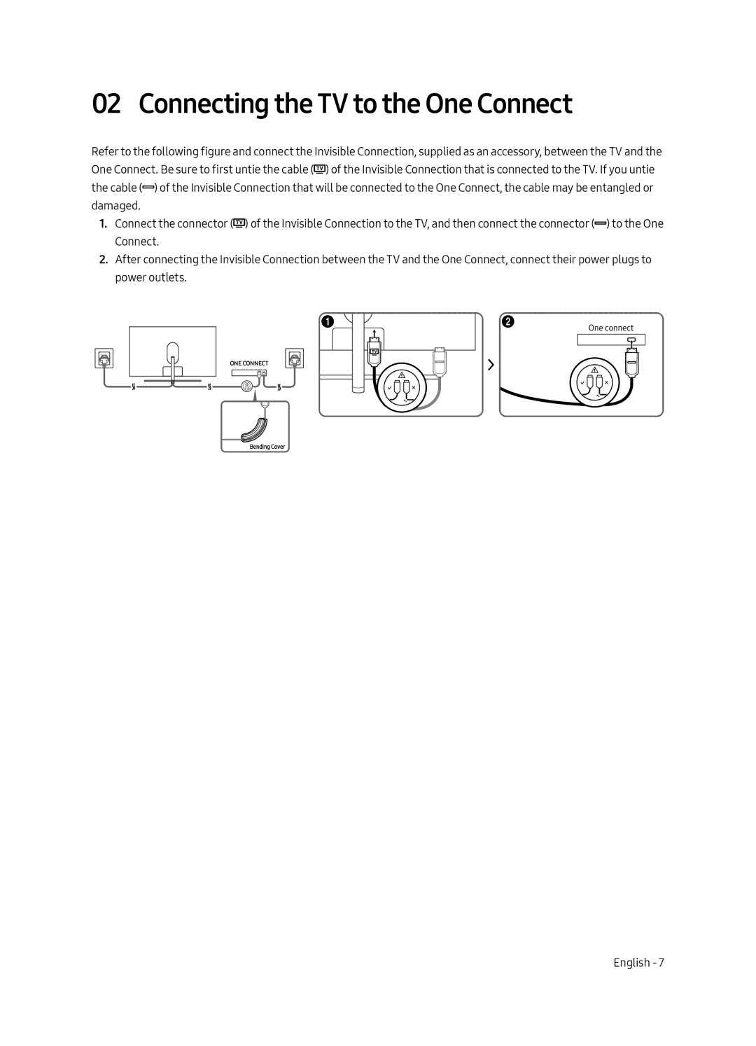 Samsung QA55Q7FAMKXXV, QA65Q7FAMKXXV, QA75Q7FAMKXXV, QA49Q7FAMKXXV manual Connecting the TV to the One Connect 