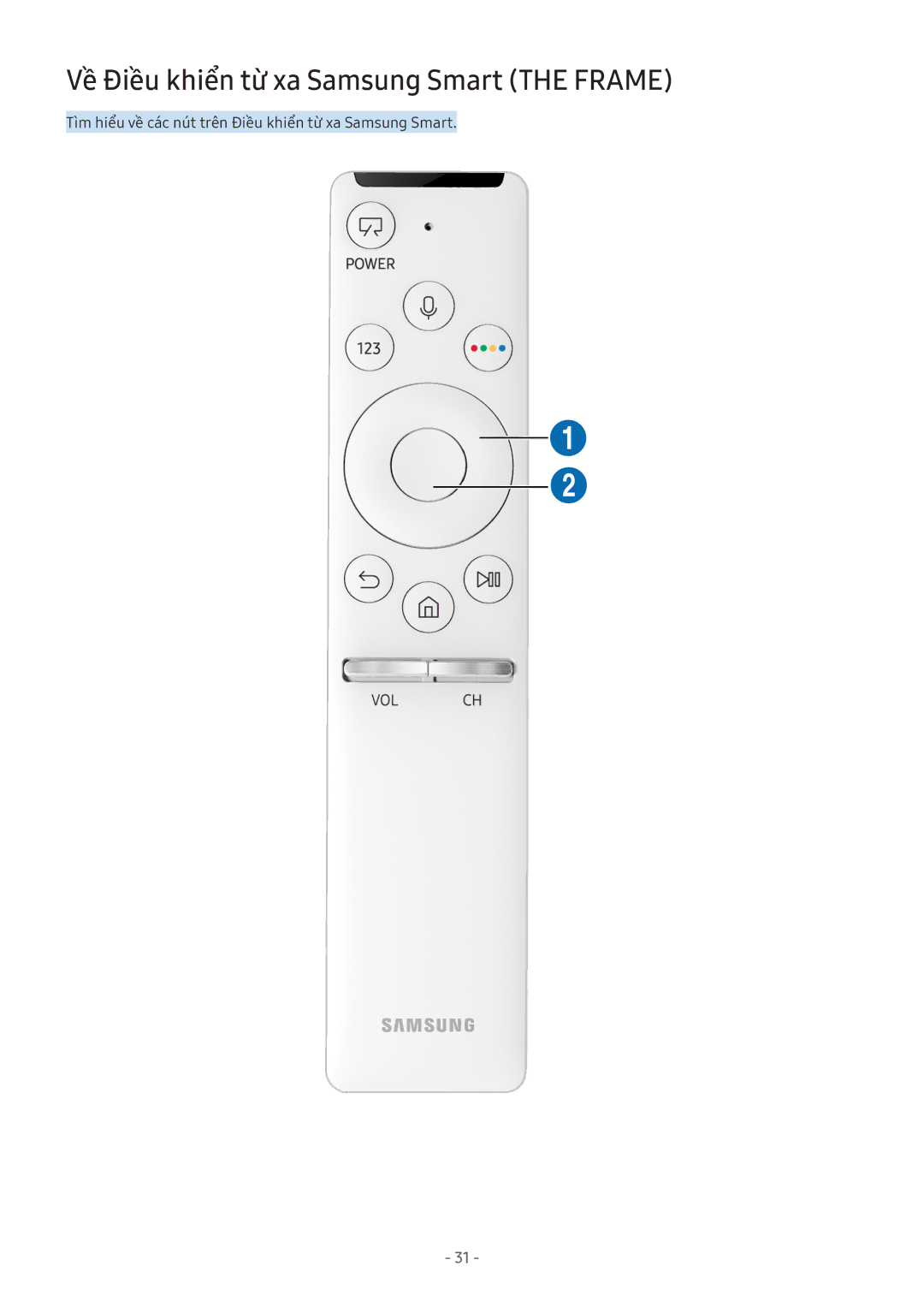 Samsung UA40MU6100KXXV, QA65Q7FAMKXXV, QA75Q7FAMKXXV, QA75Q9FAMKXXV manual Về Điều khiển từ xa Samsung Smart the Frame 