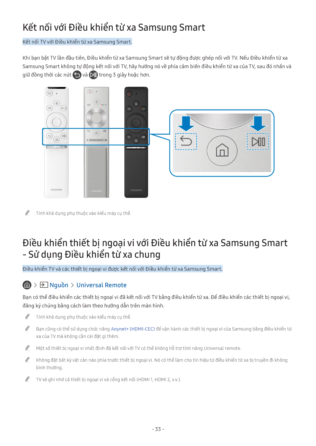 Samsung UA49MU6400KXXV manual Kết nối với Điều khiển từ xa Samsung Smart, Nguồn Universal Remote, Giữ đồng thời các nút 