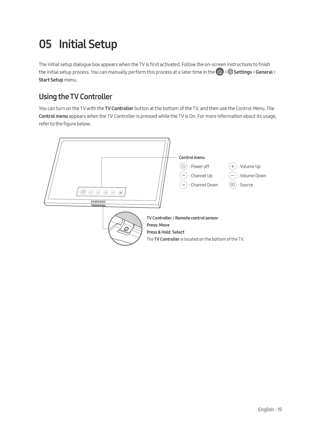 Samsung QA65Q8CAMKXXV, QA75Q8CAMKXXV, QA55Q8CAMKXXV manual Initial Setup, Using the TV Controller 