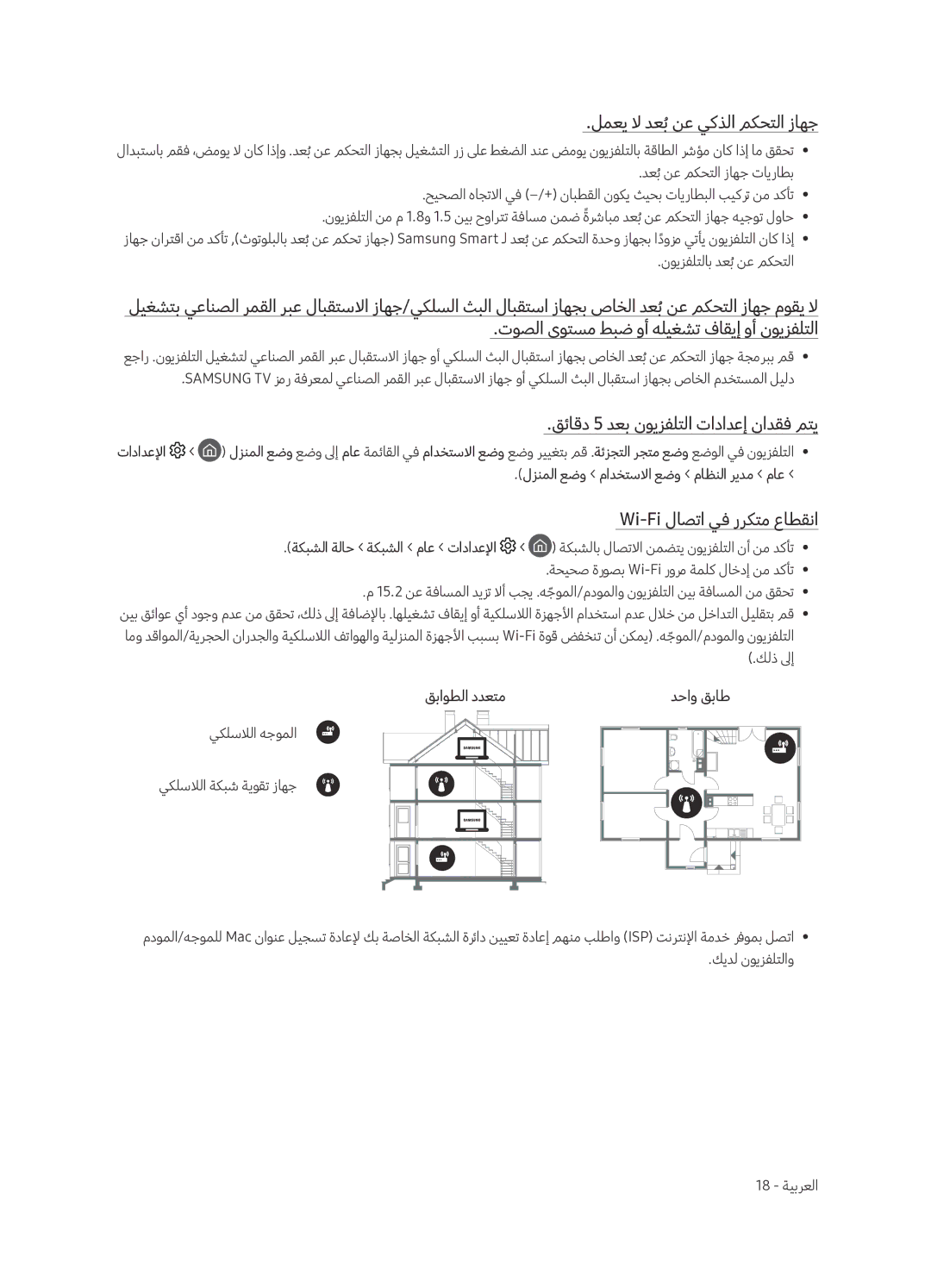 Samsung QA75Q8CAMRXUM, QA65Q8CAMRXUM manual لمعي لا دعبُنع يكذلا مكحتلا زاهج, توصلا ىوتسم طبض وأ هليغشت فاقيإ وأ نويزفلتلا 