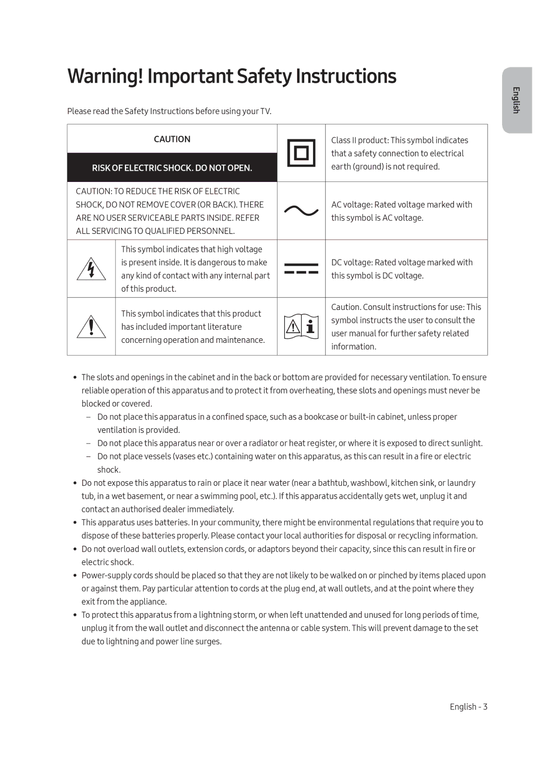 Samsung QA88Q9FAMRXUM manual Risk of Electric SHOCK. do not Open 