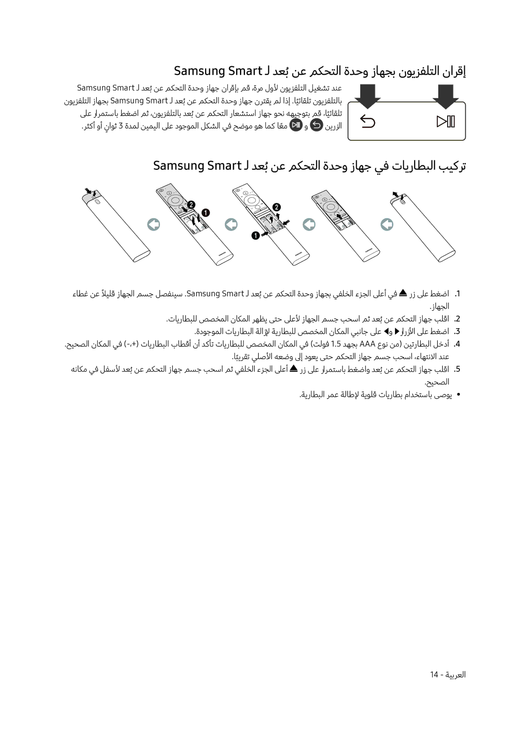 Samsung QA88Q9FAMRXUM manual Samsung Smart ـل دعبُنع مكحتلا ةدحو زاهجب نويزفلتلا نارقإ 