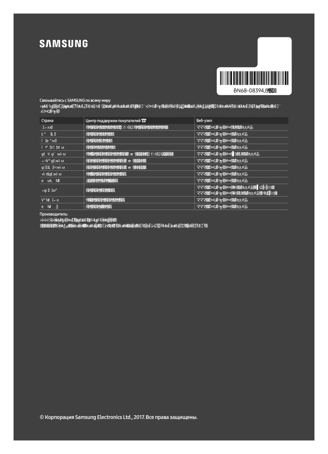 Samsung QE55Q7CAMUXRU, QE49Q7CAMUXRU, QE65Q7CAMUXRU manual Связывайтесь с Samsung по всему миру 