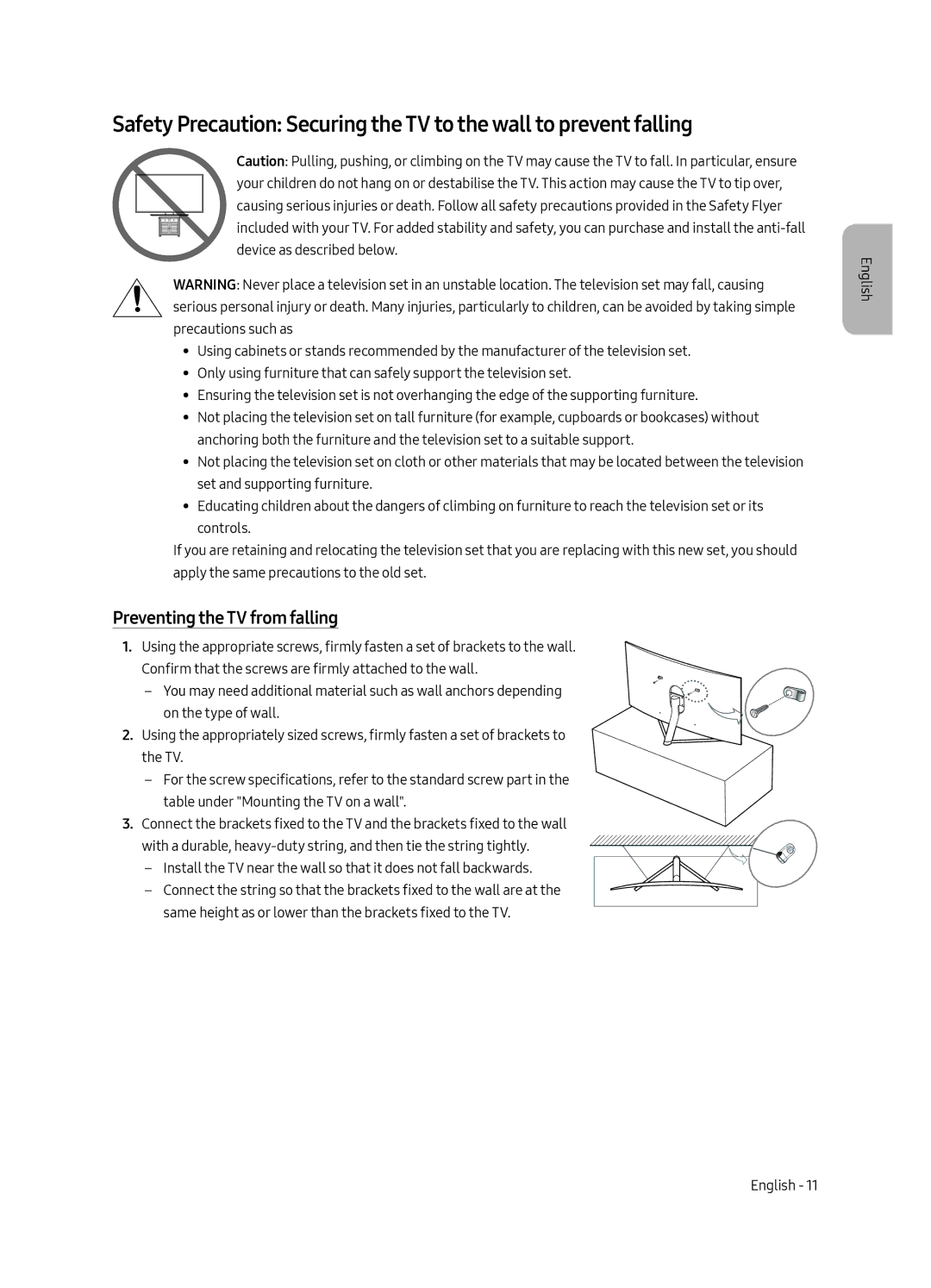 Samsung QE65Q7CAMUXRU, QE49Q7CAMUXRU, QE55Q7CAMUXRU manual Preventing the TV from falling 