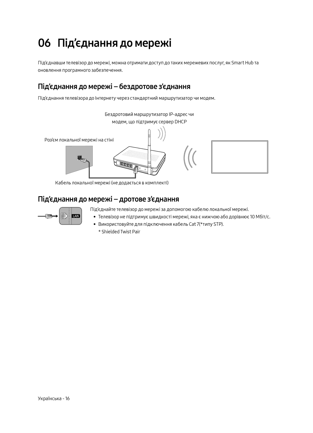 Samsung QE55Q7CAMUXRU, QE49Q7CAMUXRU, QE65Q7CAMUXRU 06 Під’єднання до мережі, Під’єднання до мережі бездротове з’єднання 