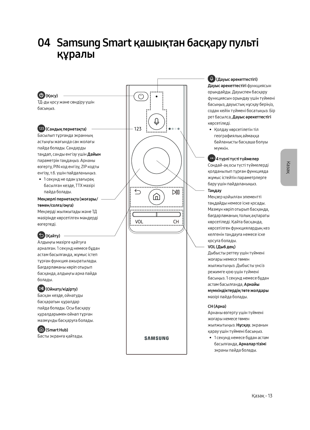 Samsung QE55Q7CAMUXRU, QE49Q7CAMUXRU, QE65Q7CAMUXRU manual Samsung Smart қашықтан басқару пульті құралы, Қайту 