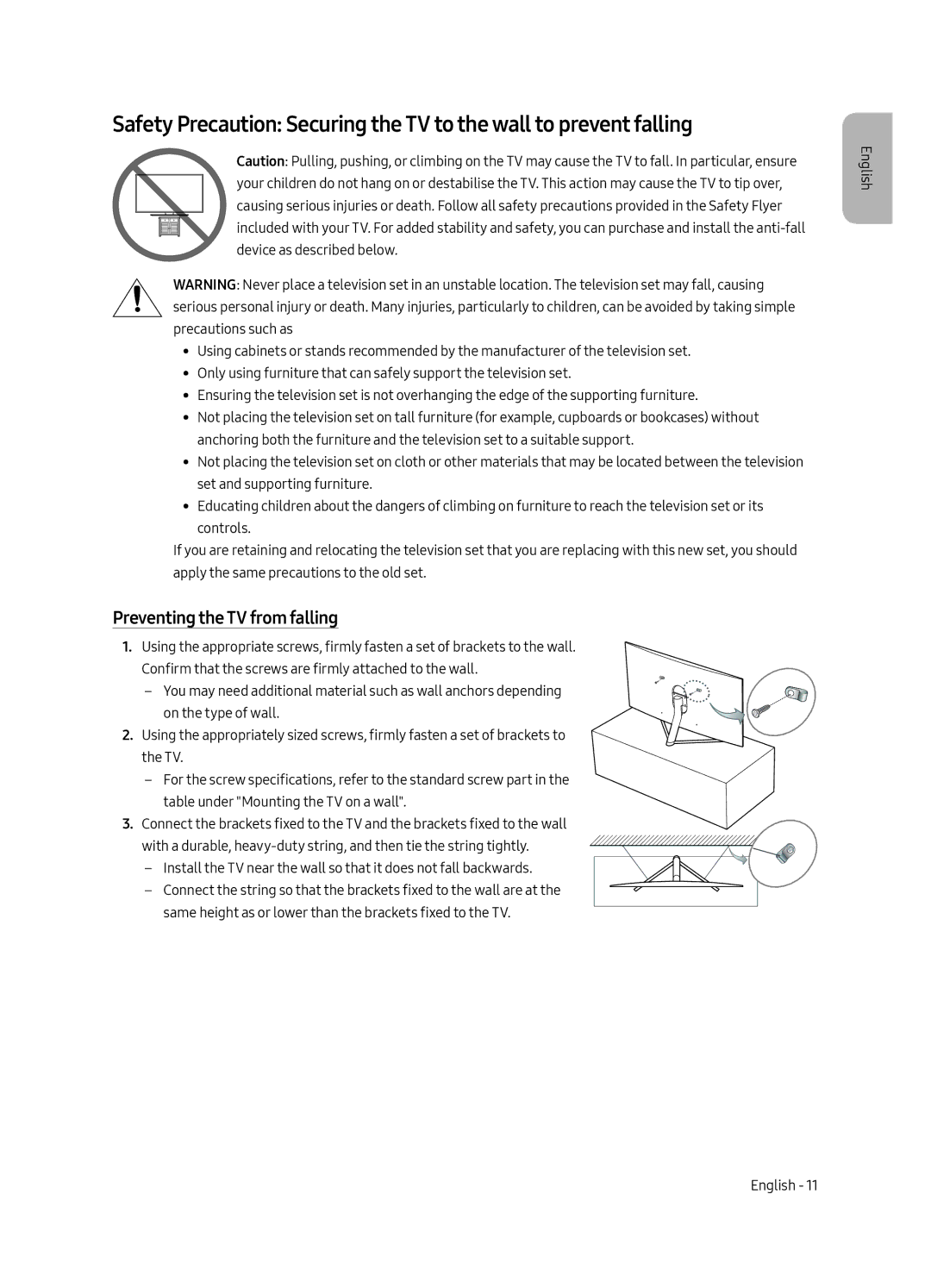 Samsung QE65Q7FAMTXXH, QE49Q7FAMTXZG, QE49Q7FGMTXZG, QE65Q7FAMTXZG, QE75Q7FGMTXZG manual Preventing the TV from falling 