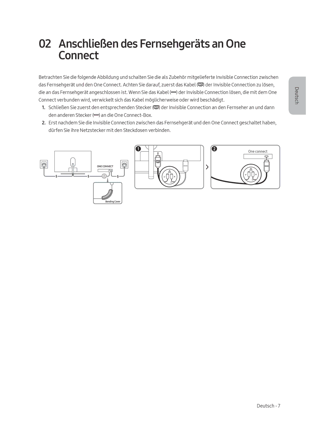 Samsung QE75Q7FGMTXZG, QE49Q7FAMTXZG, QE49Q7FGMTXZG, QE65Q7FAMTXZG manual Anschließen des Fernsehgeräts an One Connect 