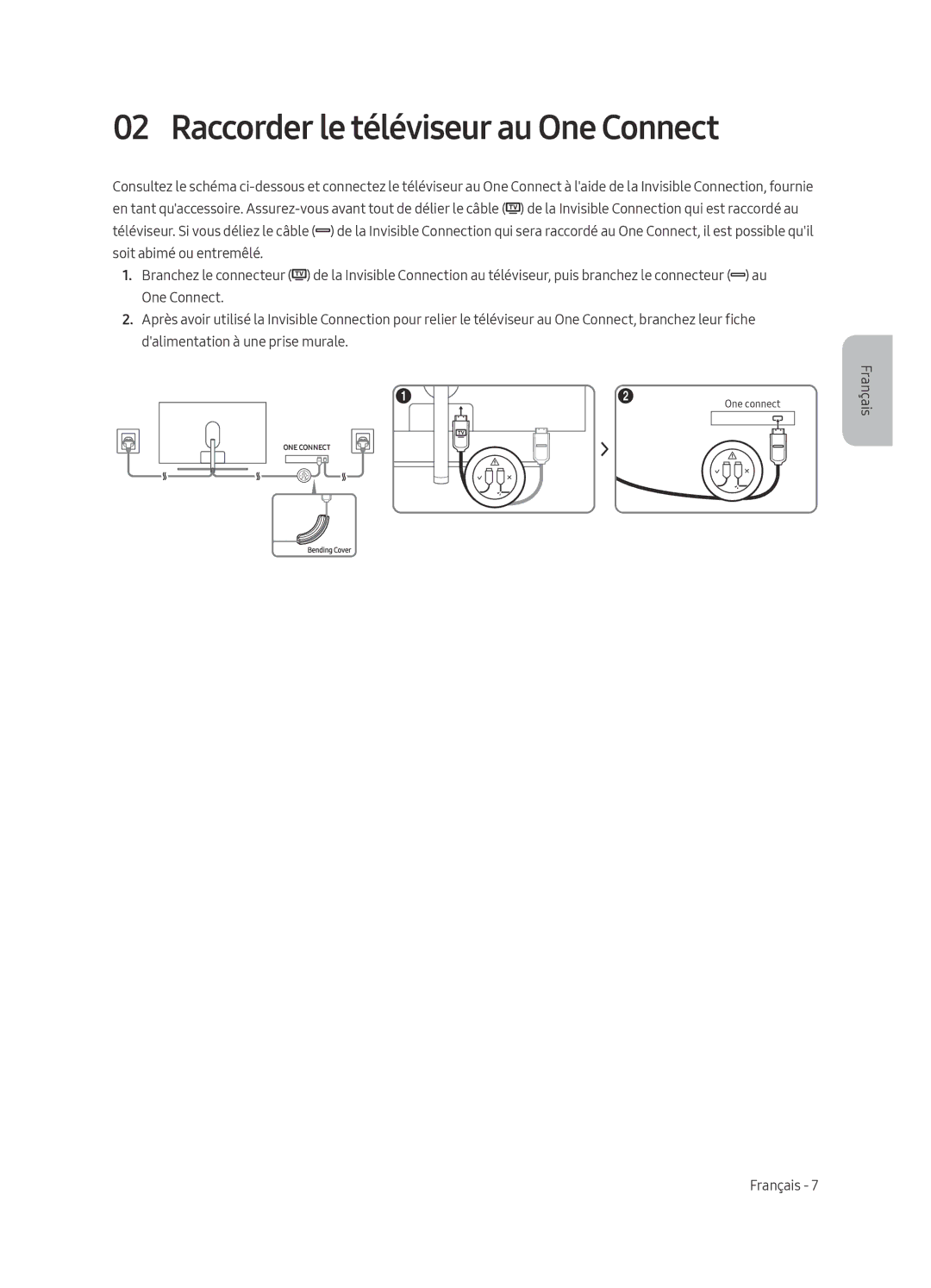 Samsung QE49Q7FAMTXXH, QE49Q7FAMTXZG, QE49Q7FGMTXZG, QE65Q7FAMTXZG, QE75Q7FGMTXZG manual Raccorder le téléviseur au One Connect 