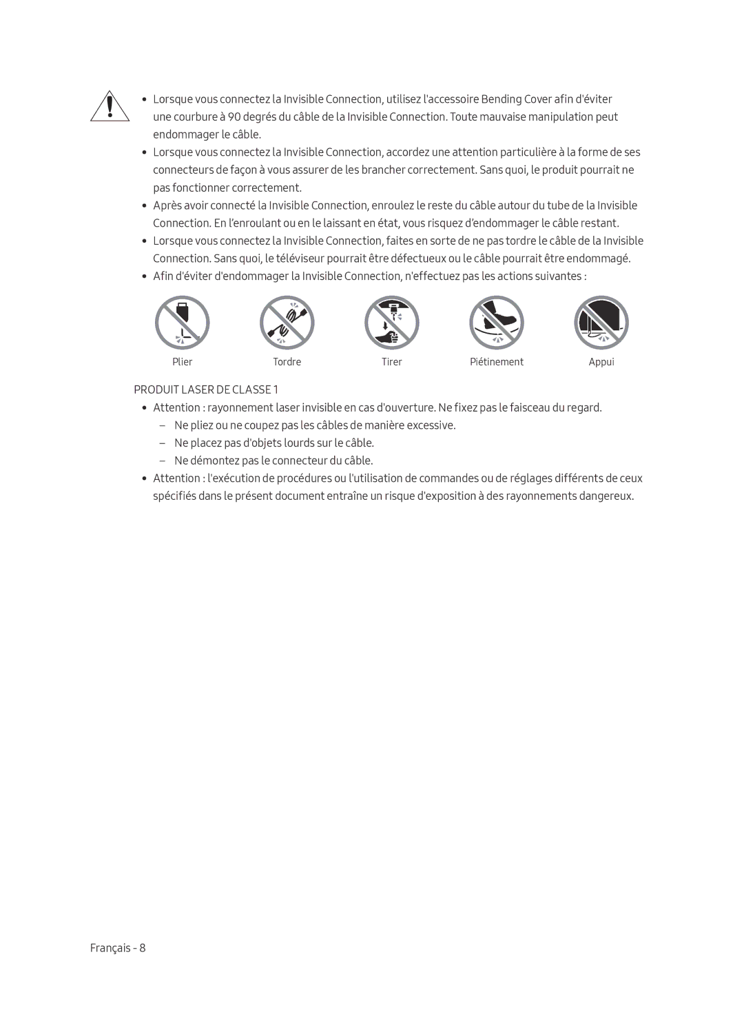 Samsung QE49Q7FAMTXZG, QE49Q7FGMTXZG, QE65Q7FAMTXZG, QE75Q7FGMTXZG, QE65Q7FGMTXZG, QE55Q7FGMTXZG manual Produit Laser DE Classe 