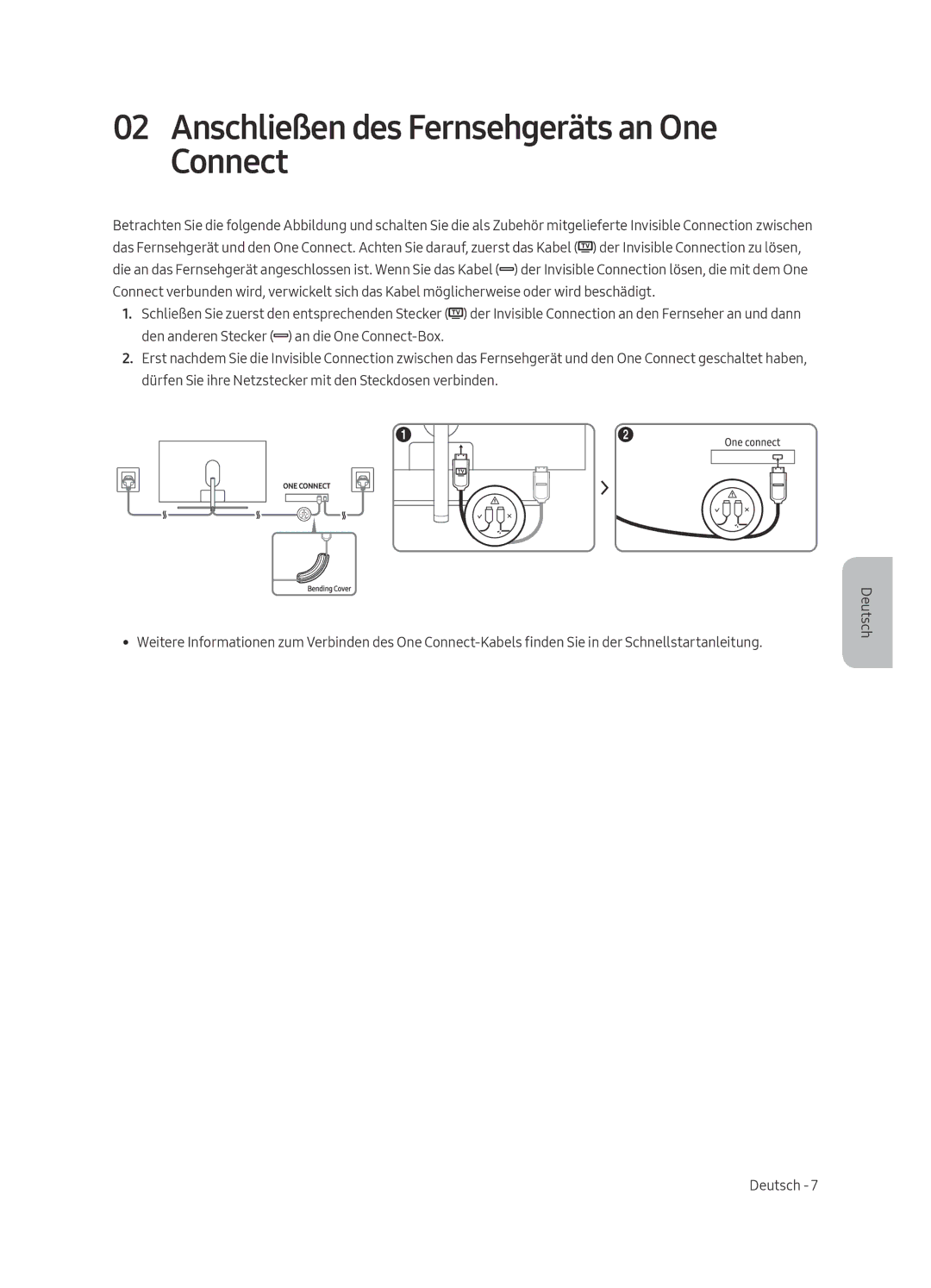 Samsung QE49Q7FAMTXXC, QE49Q7FAMTXZG, QE65Q7FAMTXZG, QE55Q7FAMTXZG manual Anschließen des Fernsehgeräts an One Connect 