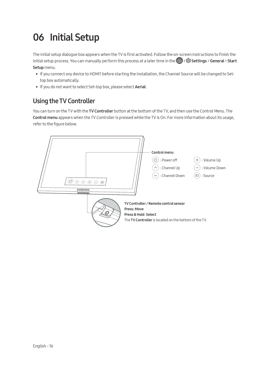 Samsung QE75Q7FAMTXXH, QE49Q7FAMTXZG, QE65Q7FAMTXZG, QE55Q7FAMTXZG, QE75Q7FAMTXZG manual Initial Setup, Using the TV Controller 