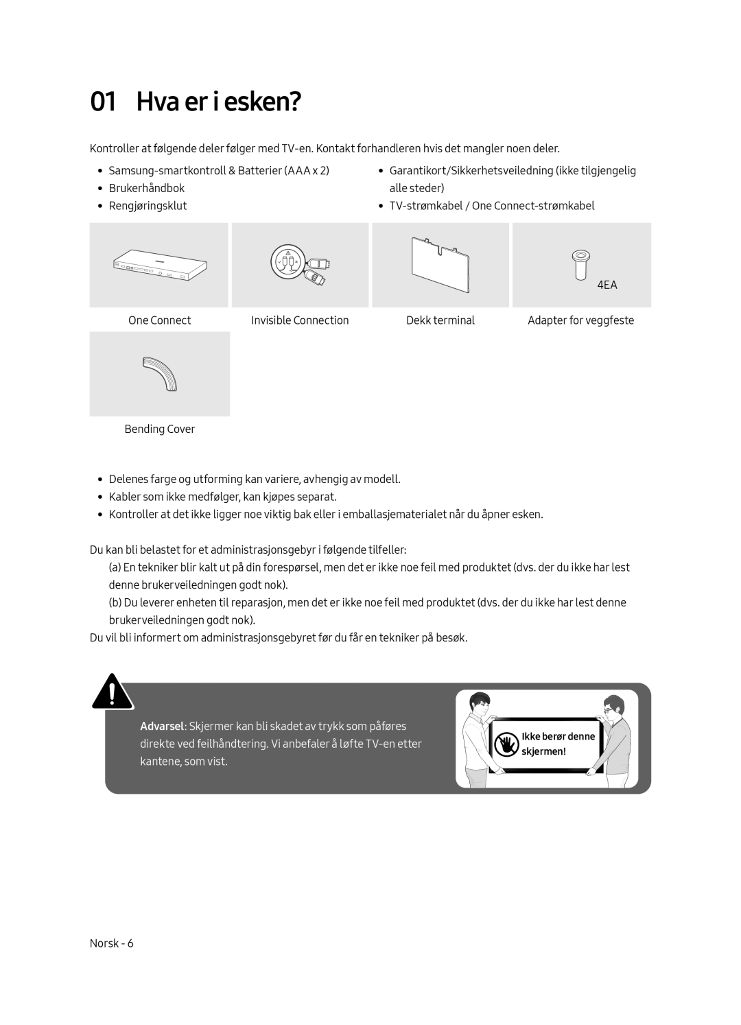 Samsung QE55Q7FAMTXXC, QE49Q7FAMTXZG, QE65Q7FAMTXZG, QE55Q7FAMTXZG, QE75Q7FAMTXZG, QE75Q7FAMTXXH manual Hva er i esken?, 4EA 