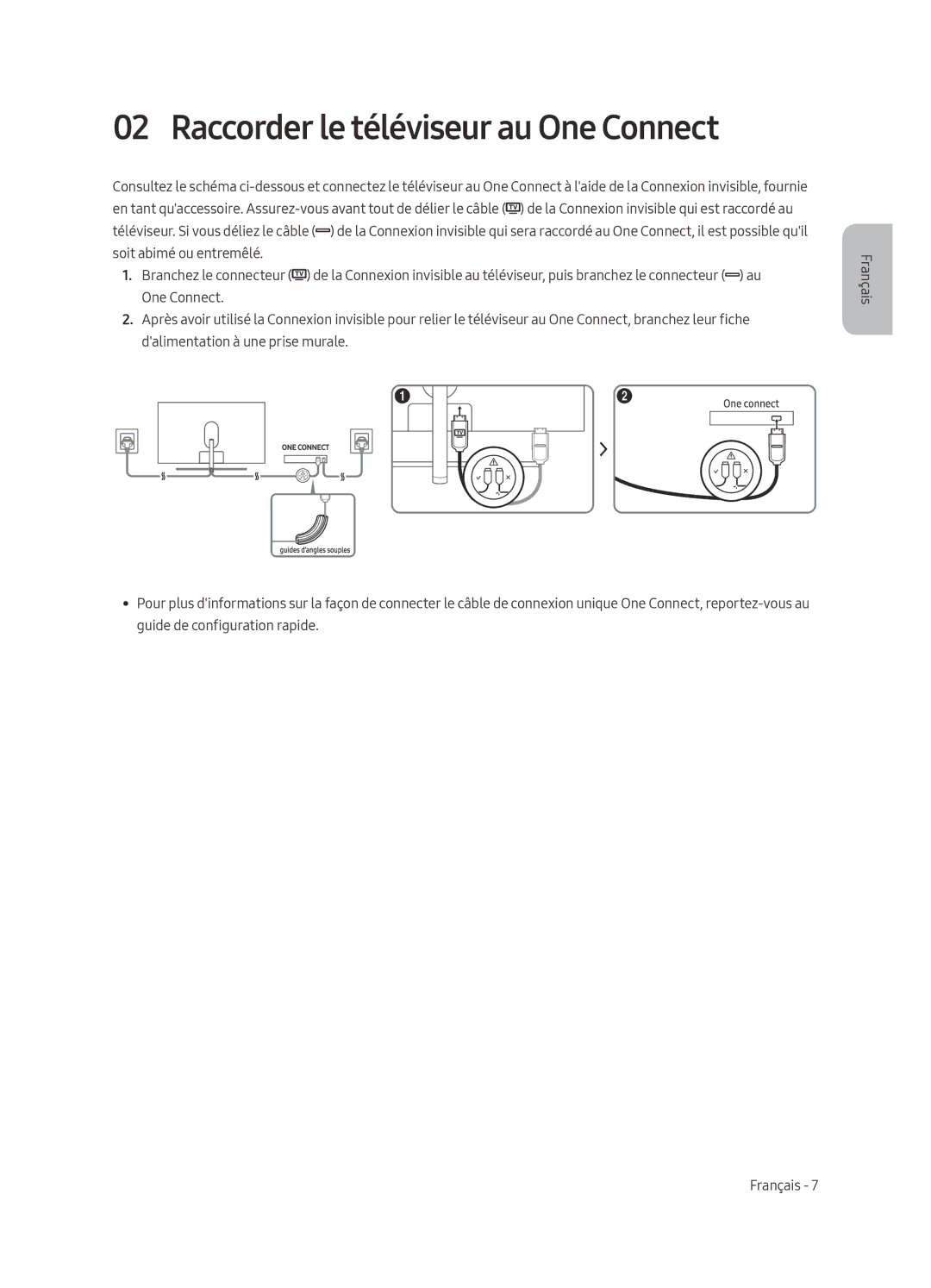 Samsung QE49Q7FAMTXXC, QE49Q7FAMTXZG, QE65Q7FAMTXZG, QE55Q7FAMTXZG, QE75Q7FAMTXZG manual Raccorder le téléviseur au One Connect 