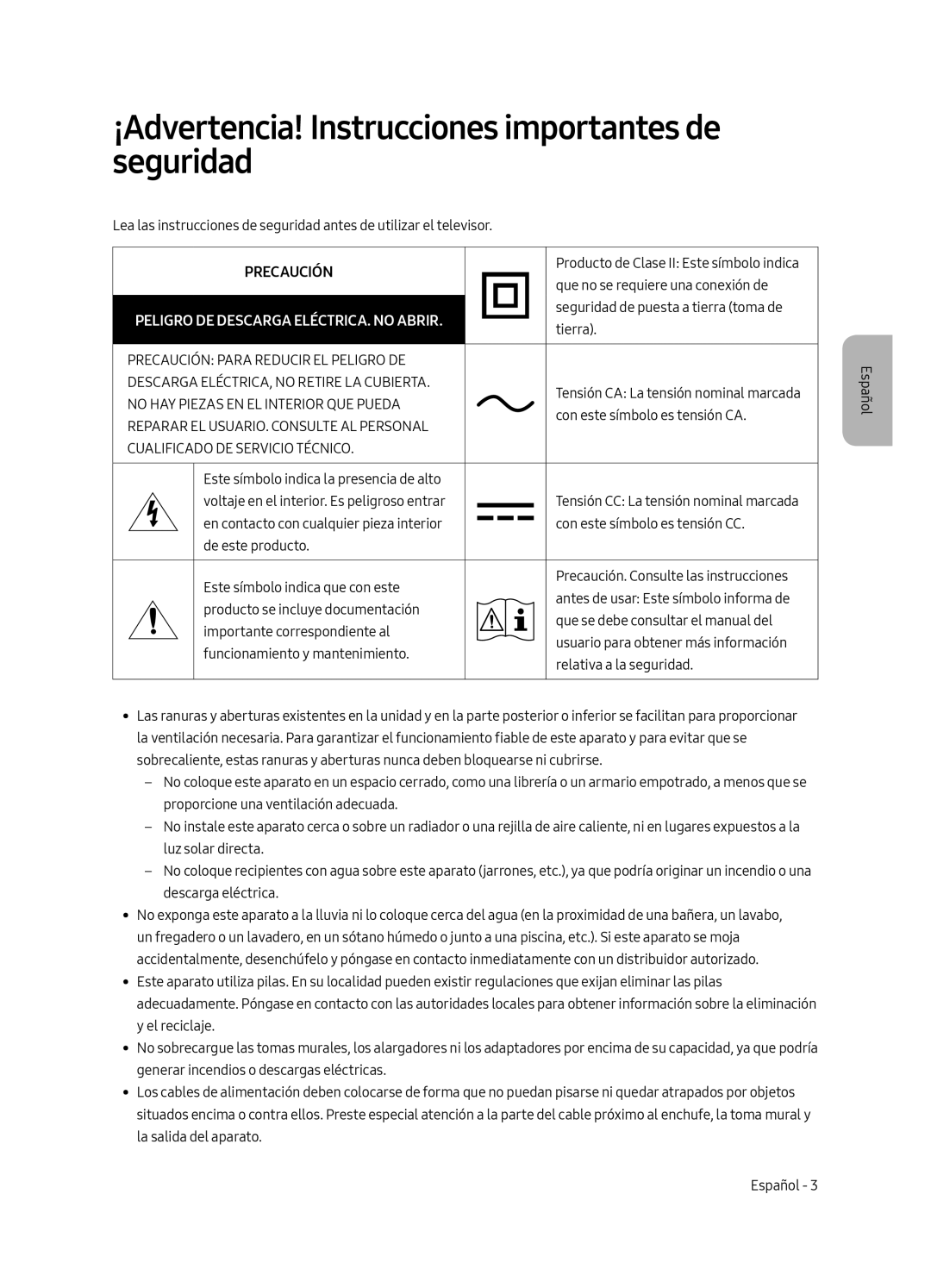 Samsung QE75Q7FAMTXZG manual ¡Advertencia! Instrucciones importantes de seguridad, No HAY Piezas EN EL Interior QUE Pueda 