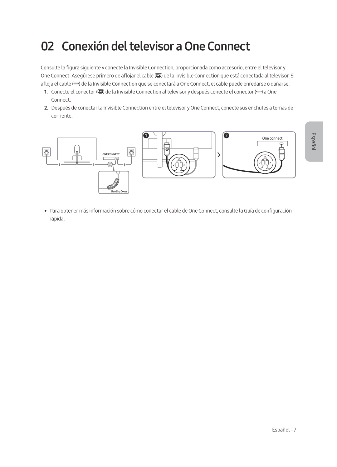 Samsung QE49Q7FAMTXXC, QE49Q7FAMTXZG, QE65Q7FAMTXZG, QE55Q7FAMTXZG, QE75Q7FAMTXZG manual Conexión del televisor a One Connect 