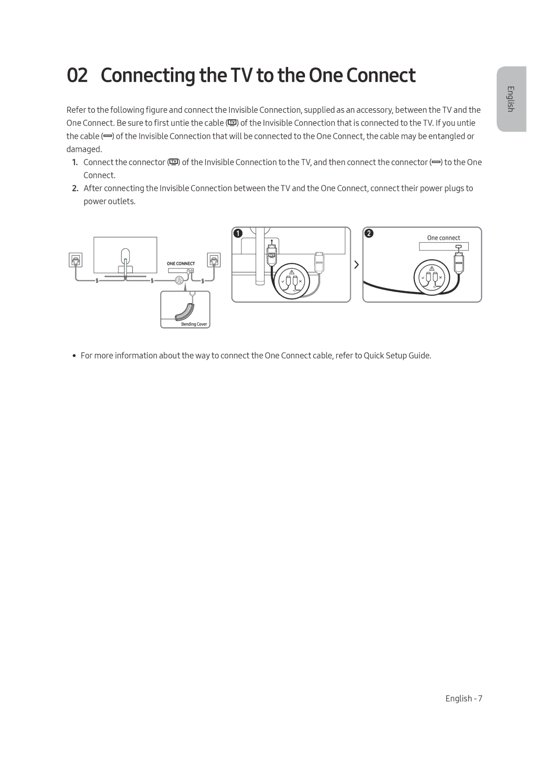 Samsung QE49Q7FAMTXXC, QE49Q7FAMTXZG, QE65Q7FAMTXZG, QE55Q7FAMTXZG, QE75Q7FAMTXZG manual Connecting the TV to the One Connect 