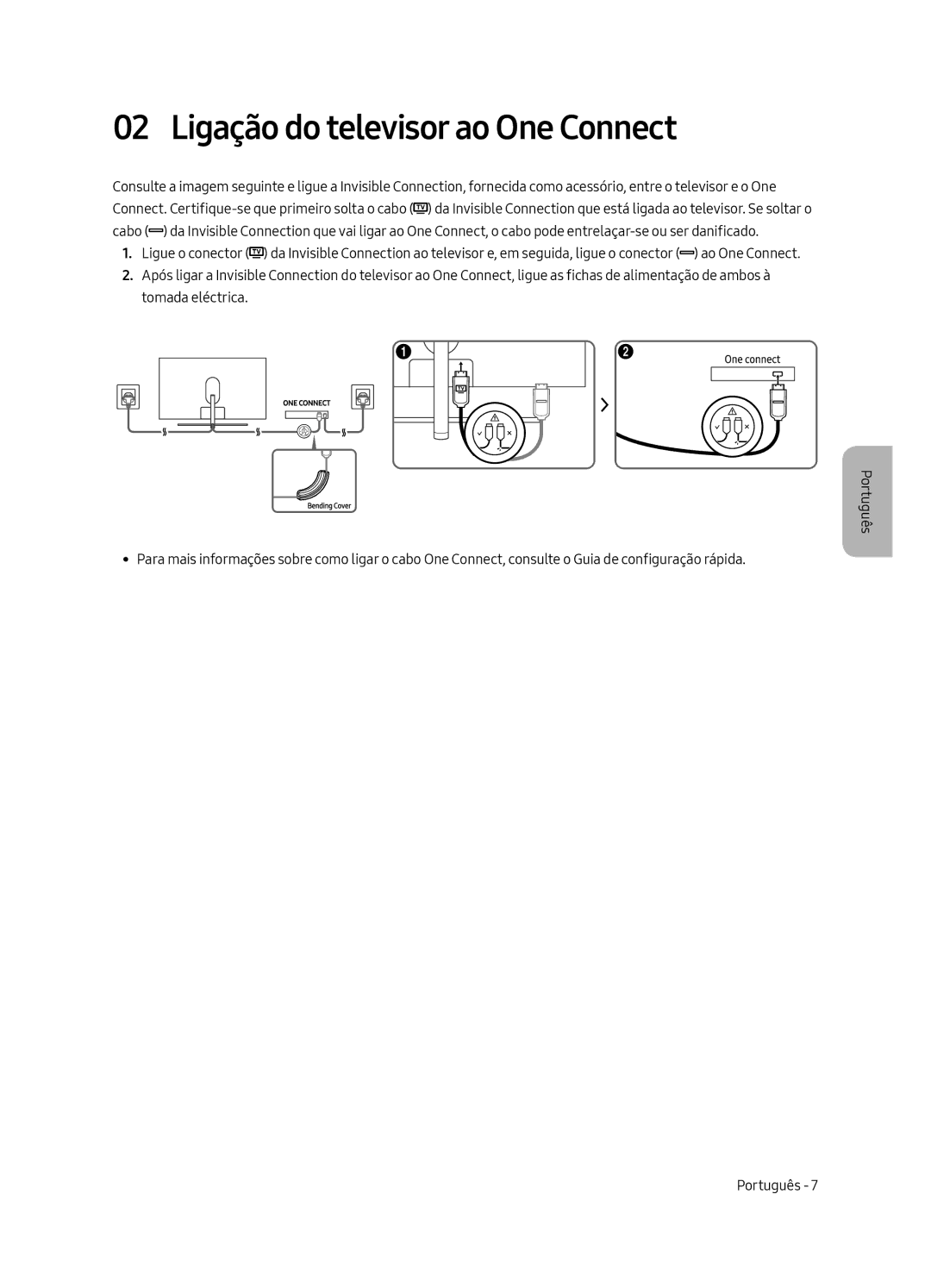 Samsung QE49Q7FAMTXXC, QE49Q7FAMTXZG, QE65Q7FAMTXZG, QE55Q7FAMTXZG, QE75Q7FAMTXZG manual Ligação do televisor ao One Connect 