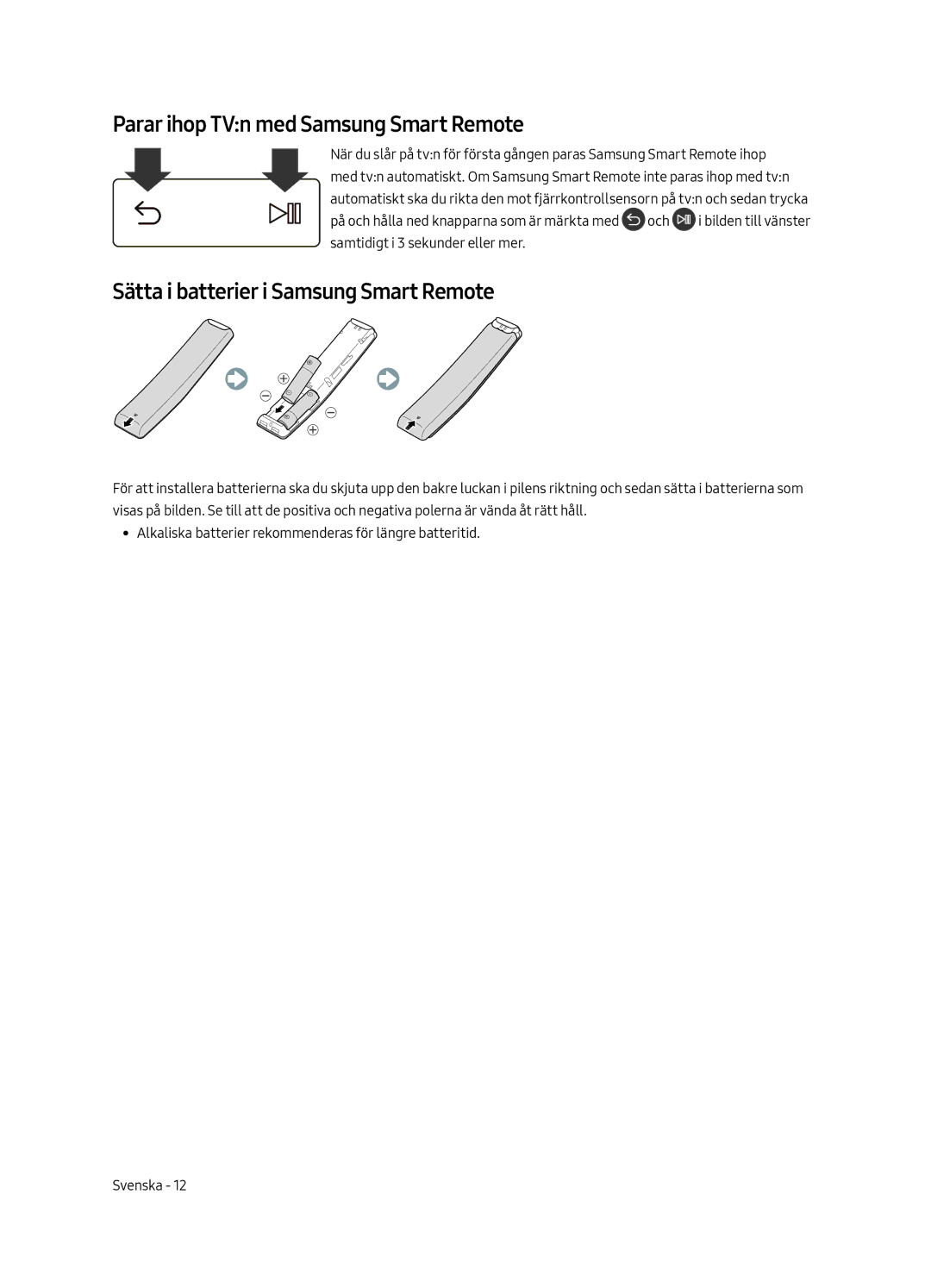 Samsung QE55Q6FAMTXXH, QE65Q6FAMTXXC Parar ihop TVn med Samsung Smart Remote, Sätta i batterier i Samsung Smart Remote 