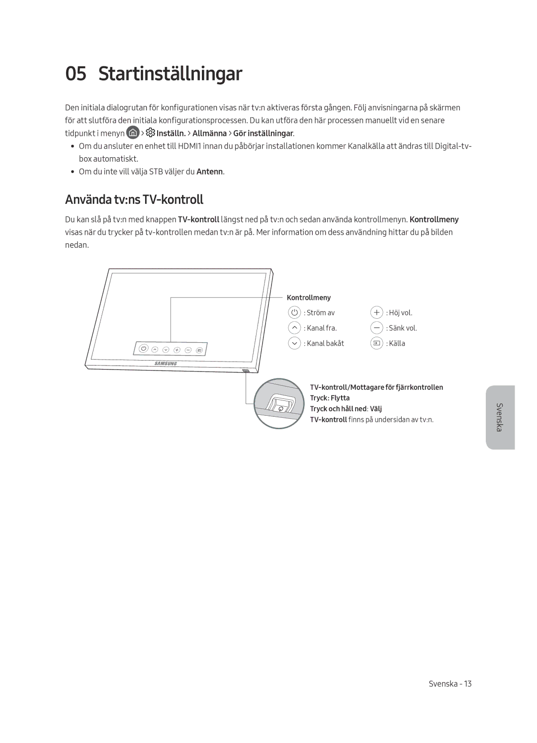 Samsung QE65Q6FAMTXXC, QE55Q6FAMTXXH, QE55Q6FAMTXXC, QE65Q6FAMTXZT manual Startinställningar, Använda tvns TV-kontroll 