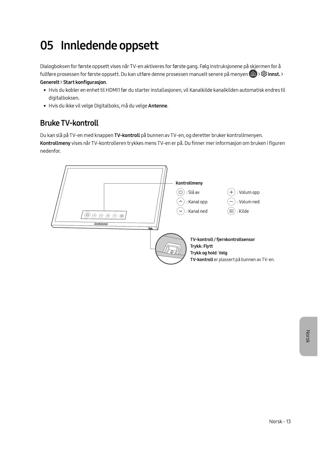 Samsung QE65Q6FAMTXZG, QE55Q6FAMTXXH, QE65Q6FAMTXXC, QE55Q6FAMTXXC, QE65Q6FAMTXZT manual Innledende oppsett, Bruke TV-kontroll 