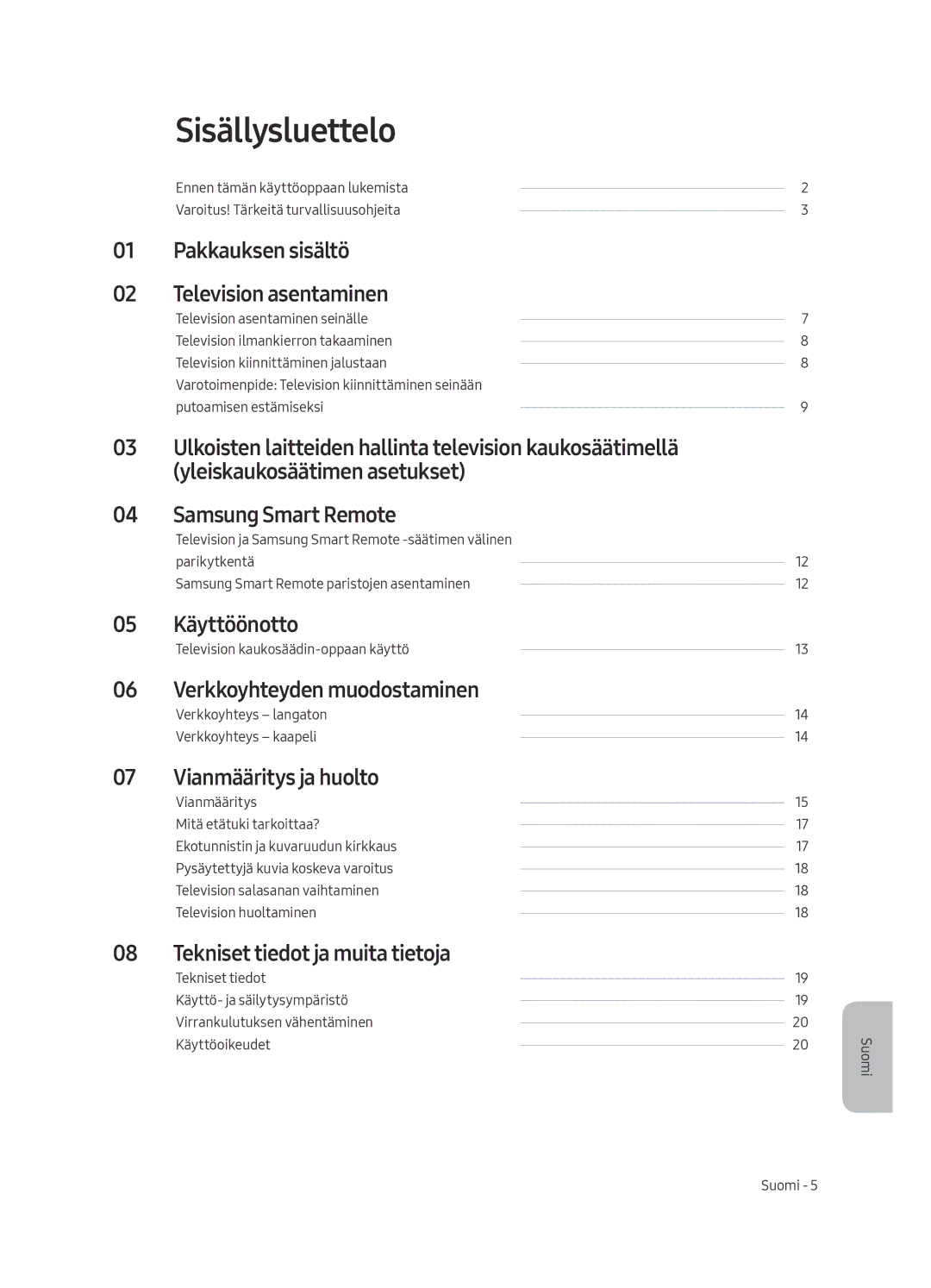 Samsung QE65Q6FAMTXXU, QE55Q6FAMTXXH, QE65Q6FAMTXXC, QE55Q6FAMTXXC, QE65Q6FAMTXZT, QE65Q6FAMTXXH manual Sisällysluettelo 