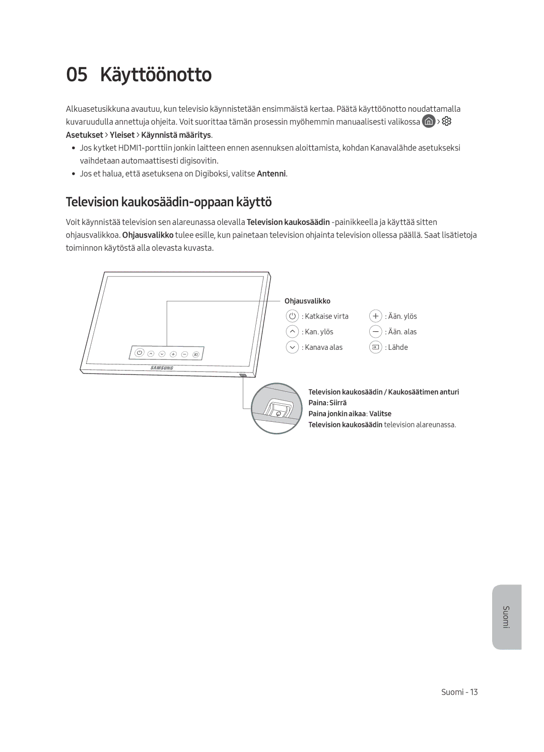 Samsung QE65Q6FAMTXXH, QE55Q6FAMTXXH, QE65Q6FAMTXXC, QE55Q6FAMTXXC 05 Käyttöönotto, Television kaukosäädin-oppaan käyttö 