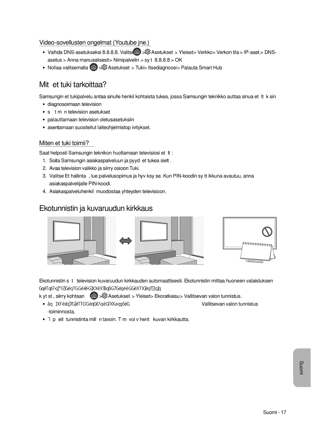 Samsung QE55Q6FAMTXXC, QE55Q6FAMTXXH Mitä etätuki tarkoittaa?, Ekotunnistin ja kuvaruudun kirkkaus, Miten etätuki toimii? 