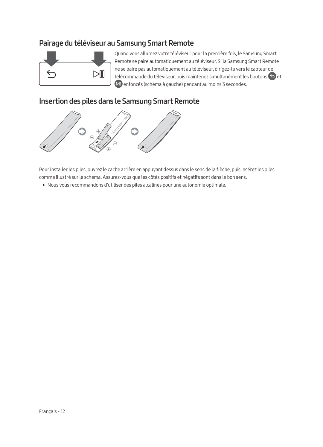 Samsung QE65Q6FAMTXXU Pairage du téléviseur au Samsung Smart Remote, Insertion des piles dans le Samsung Smart Remote 