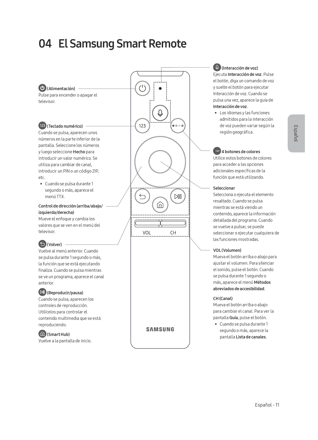 Samsung QE55Q6FAMTXXC, QE55Q6FAMTXXH, QE65Q6FAMTXXC, QE65Q6FAMTXZT, QE65Q6FAMTXXU manual El Samsung Smart Remote, Alimentación 