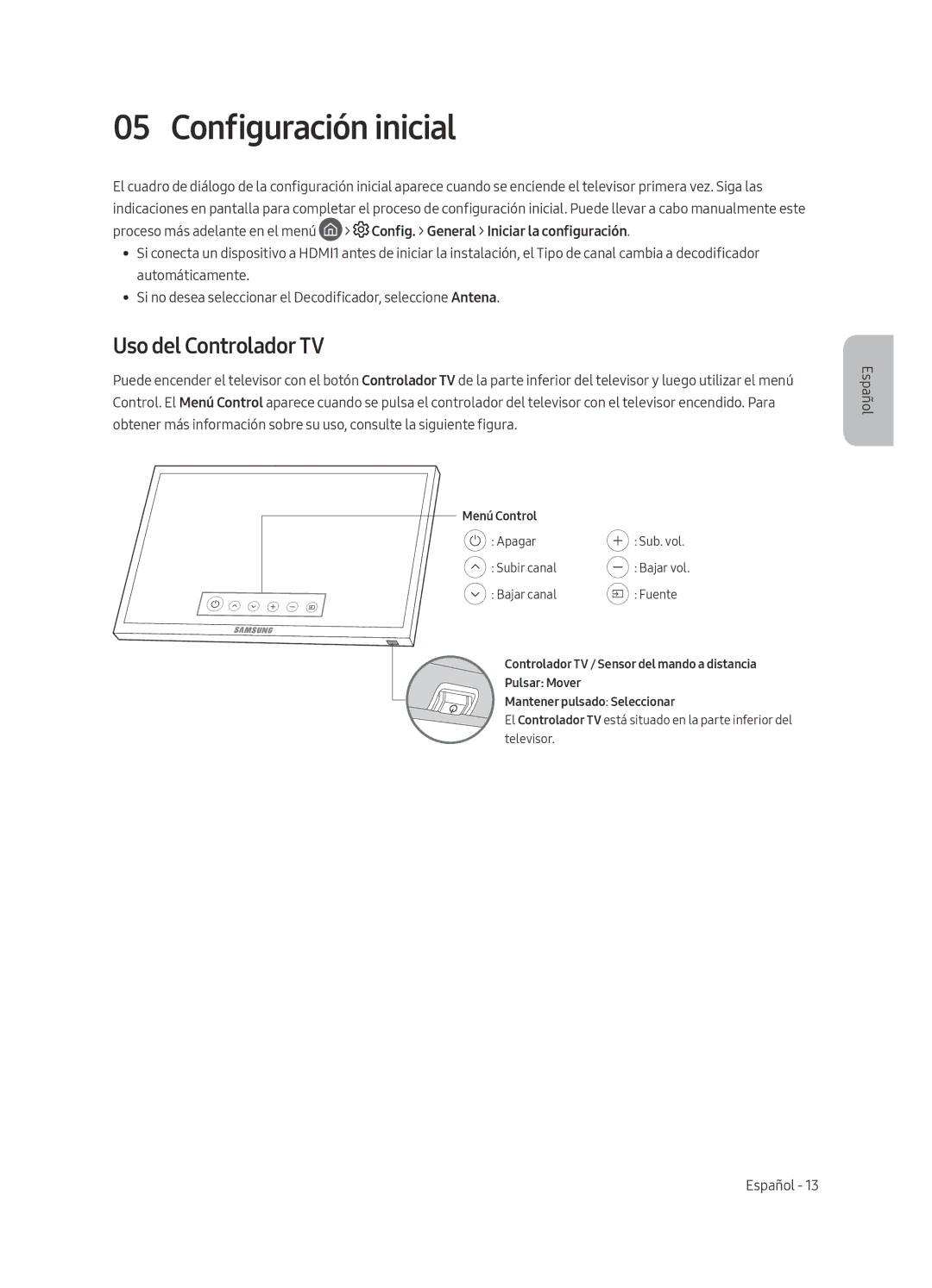 Samsung QE65Q6FAMTXXU, QE55Q6FAMTXXH, QE65Q6FAMTXXC, QE55Q6FAMTXXC manual Configuración inicial, Uso del Controlador TV 