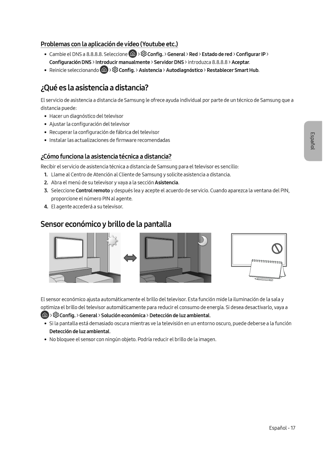 Samsung QE65Q6FAMTXXC, QE55Q6FAMTXXH manual ¿Qué es la asistencia a distancia?, Sensor económico y brillo de la pantalla 