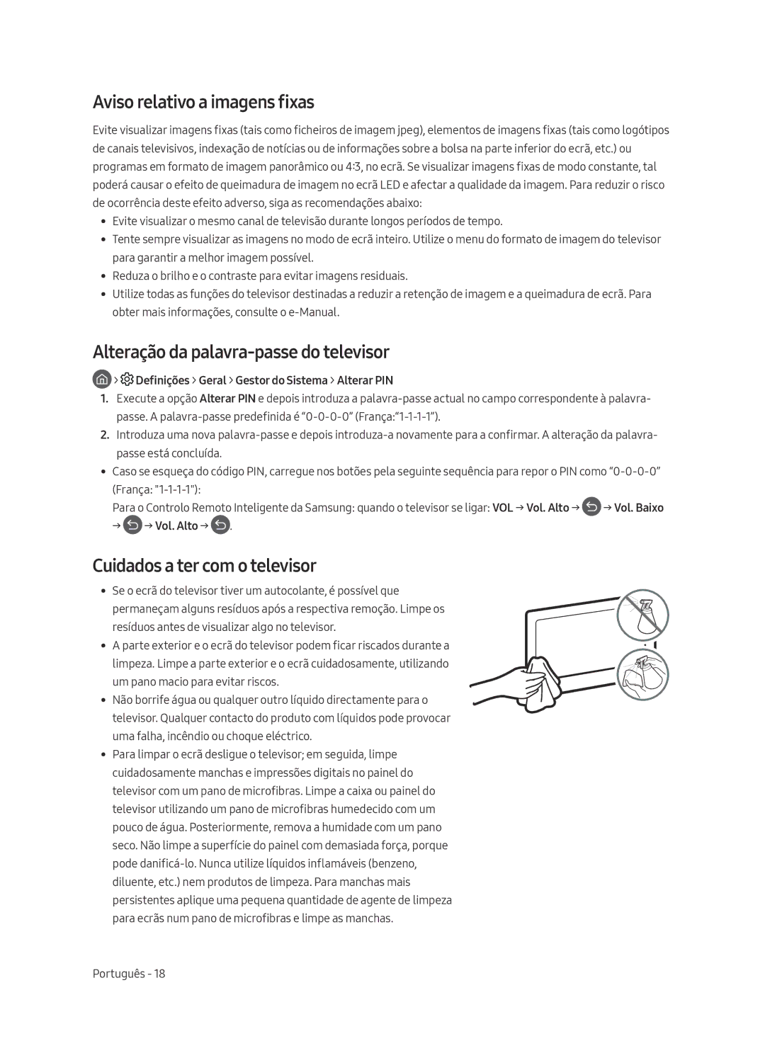 Samsung QE65Q6FAMTXXC, QE55Q6FAMTXXH, QE55Q6FAMTXXC Aviso relativo a imagens fixas, Alteração da palavra-passe do televisor 