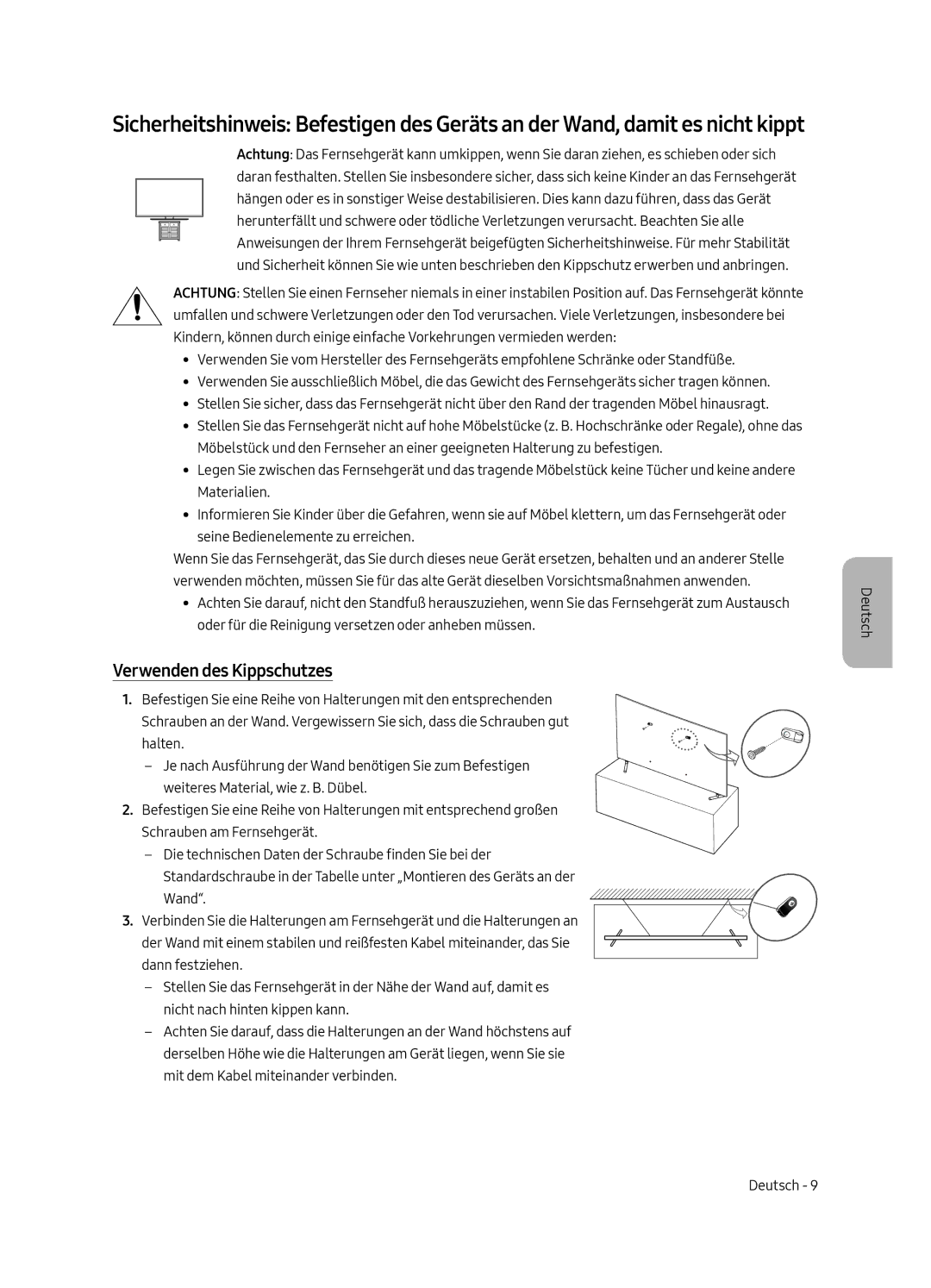 Samsung QE65Q6FAMTXXH, QE55Q6FAMTXXH, QE65Q6FAMTXXC, QE55Q6FAMTXXC, QE65Q6FAMTXZT, QE65Q6FAMTXXU Verwenden des Kippschutzes 