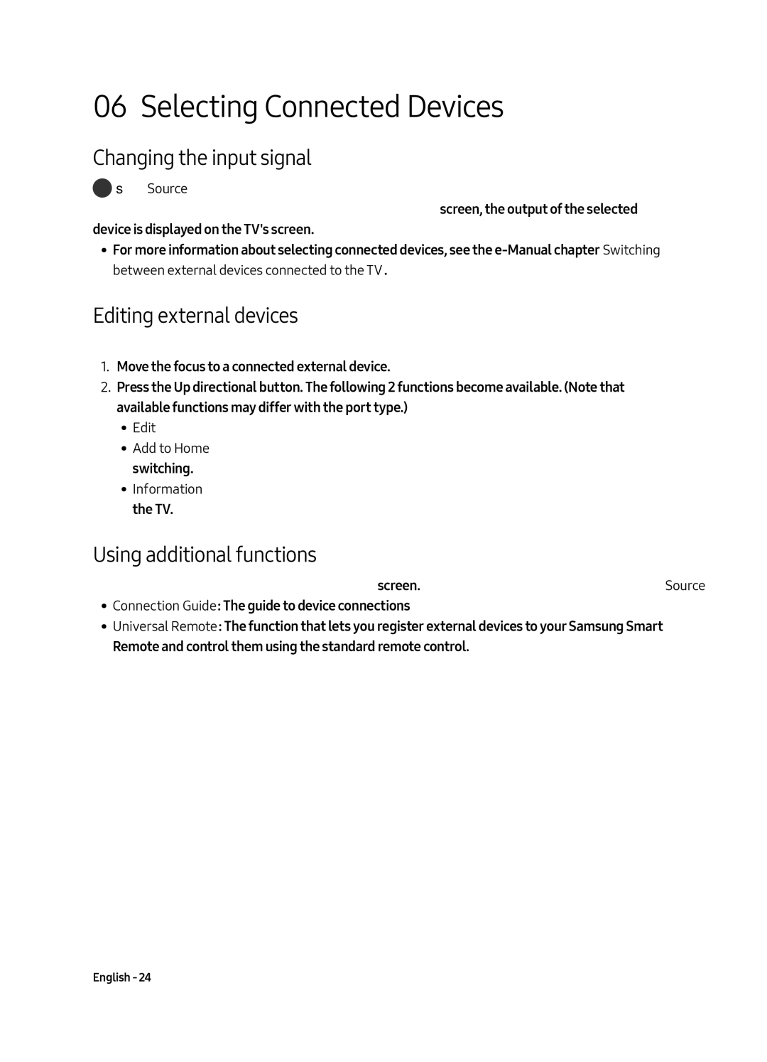 Samsung QE55Q6FAMTXXH, QE65Q6FAMTXXC manual Selecting Connected Devices, Changing the input signal, Editing external devices 