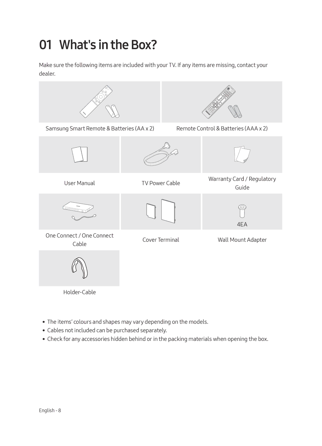 Samsung QE65Q6FAMTXZT, QE55Q6FAMTXXH, QE65Q6FAMTXXC, QE65Q6FAMTXXU, QE65Q6FAMTXXH, QE65Q6FAMTXZG manual Whats in the Box? 