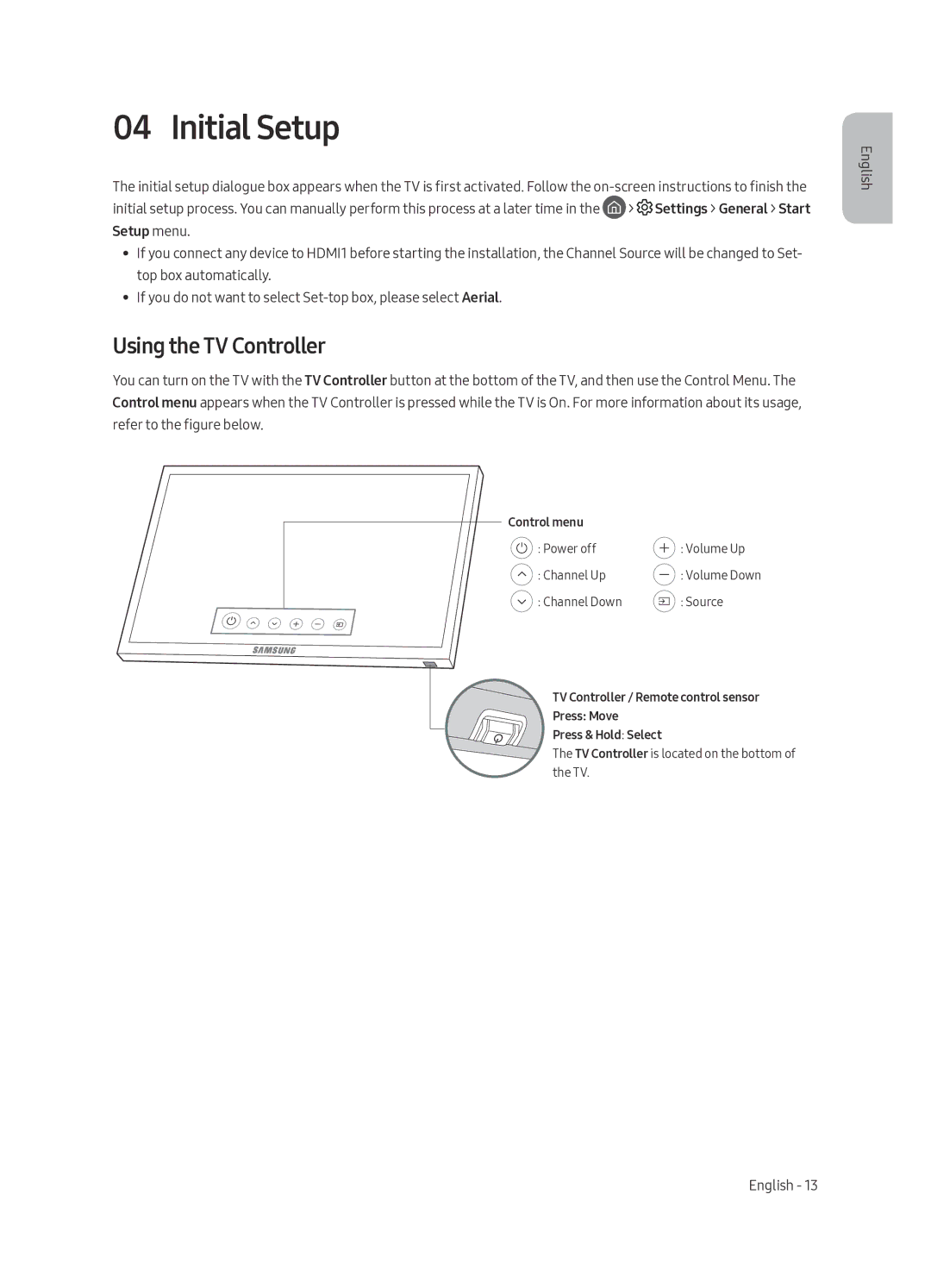 Samsung QE55Q6FAMTXZT manual Initial Setup, Using the TV Controller 