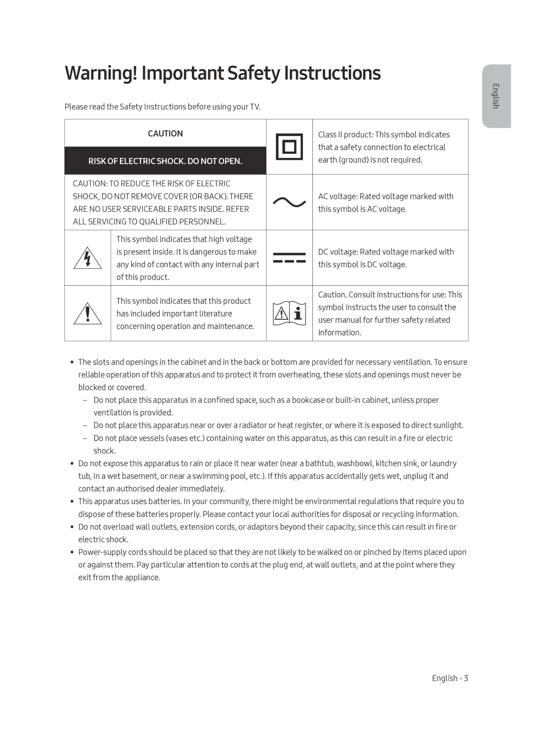 Samsung QE55Q6FAMTXZT manual Risk of Electric SHOCK. do not Open 