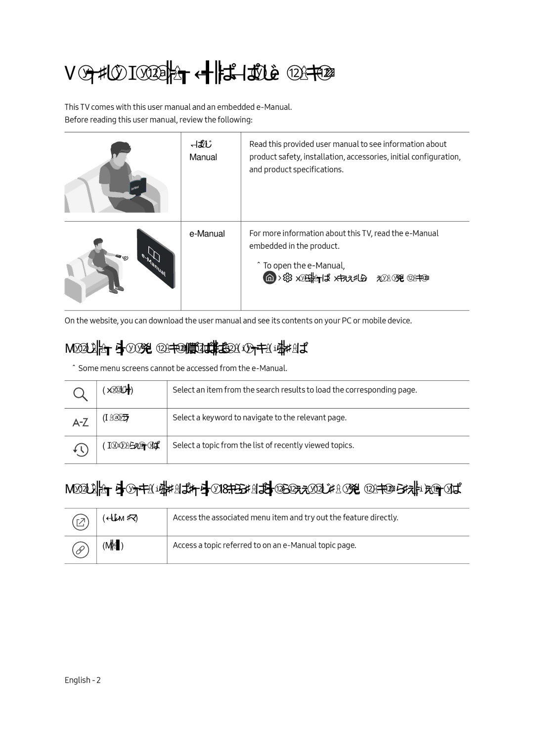 Samsung QE55Q6FAMUXRU manual Learning the e-Manuals assistance functions 