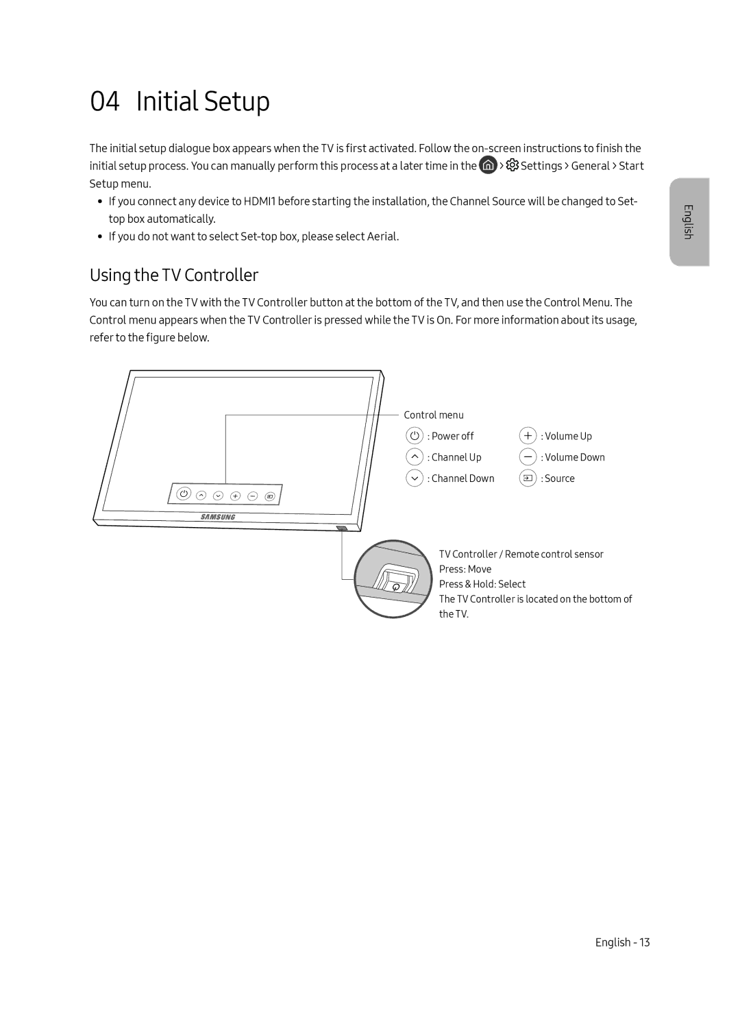 Samsung QE55Q6FAMUXRU manual Initial Setup, Using the TV Controller 