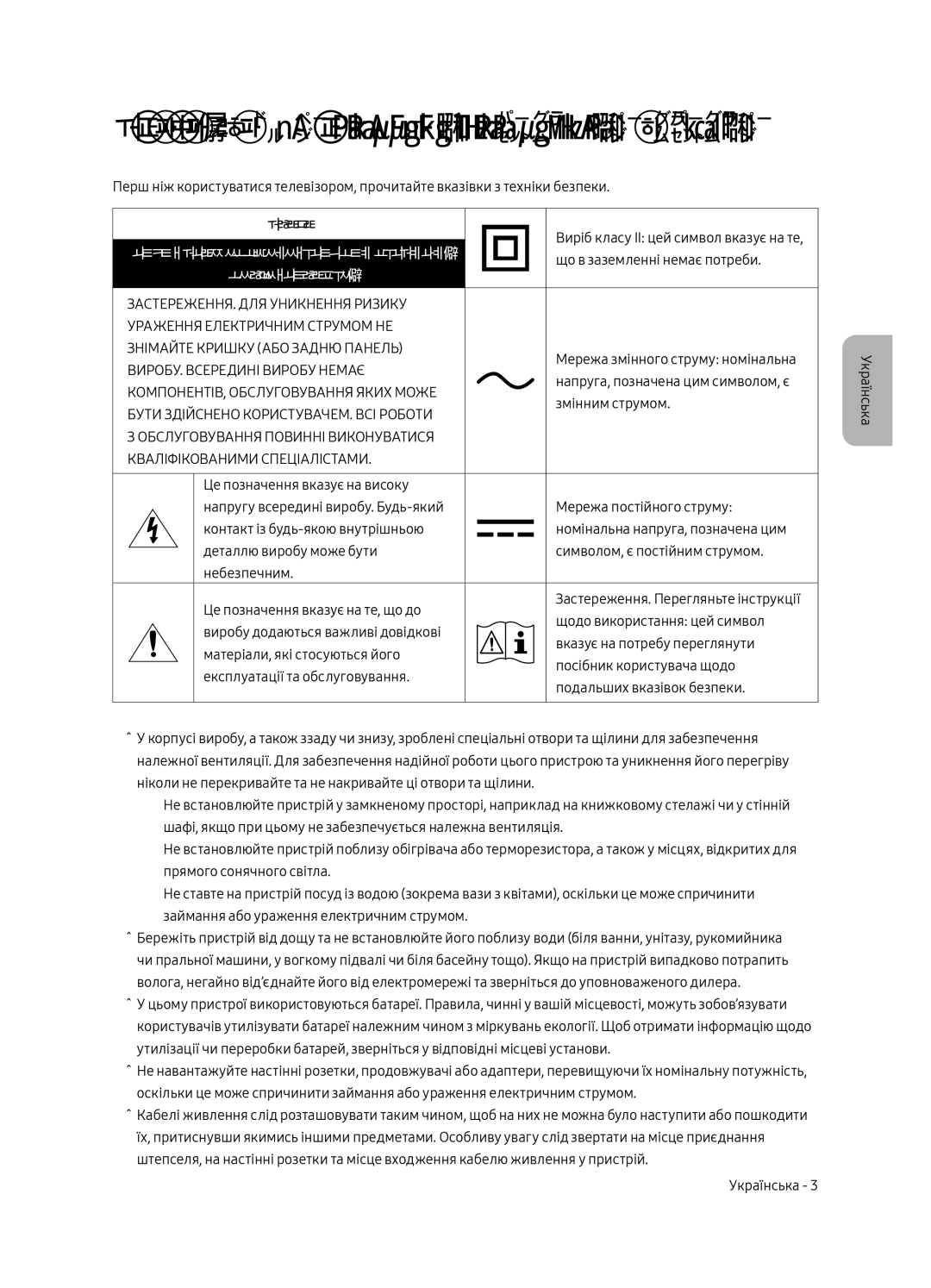 Samsung QE55Q6FAMUXRU manual Увага! Важливі інструкції з техніки безпеки, Ризик Ураження Електричним Струмом 