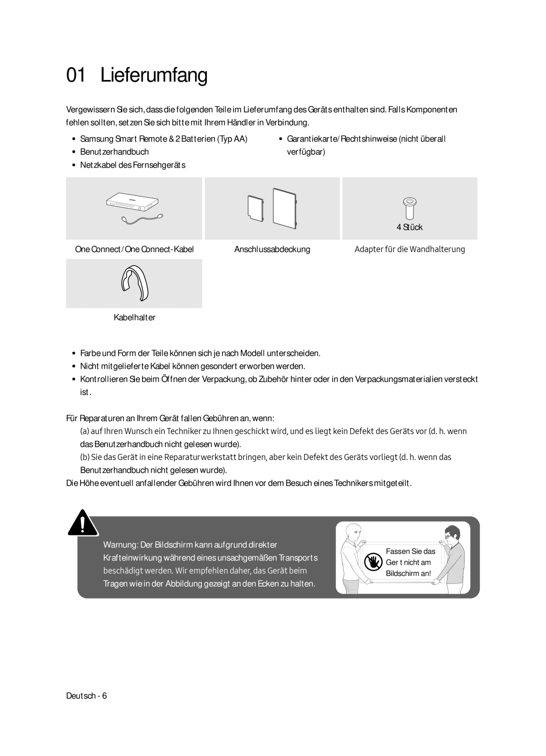 Samsung QE55Q6FAMTXXH, QE55Q6FGMTXZG, QE55Q6FAMTXZG manual Lieferumfang 